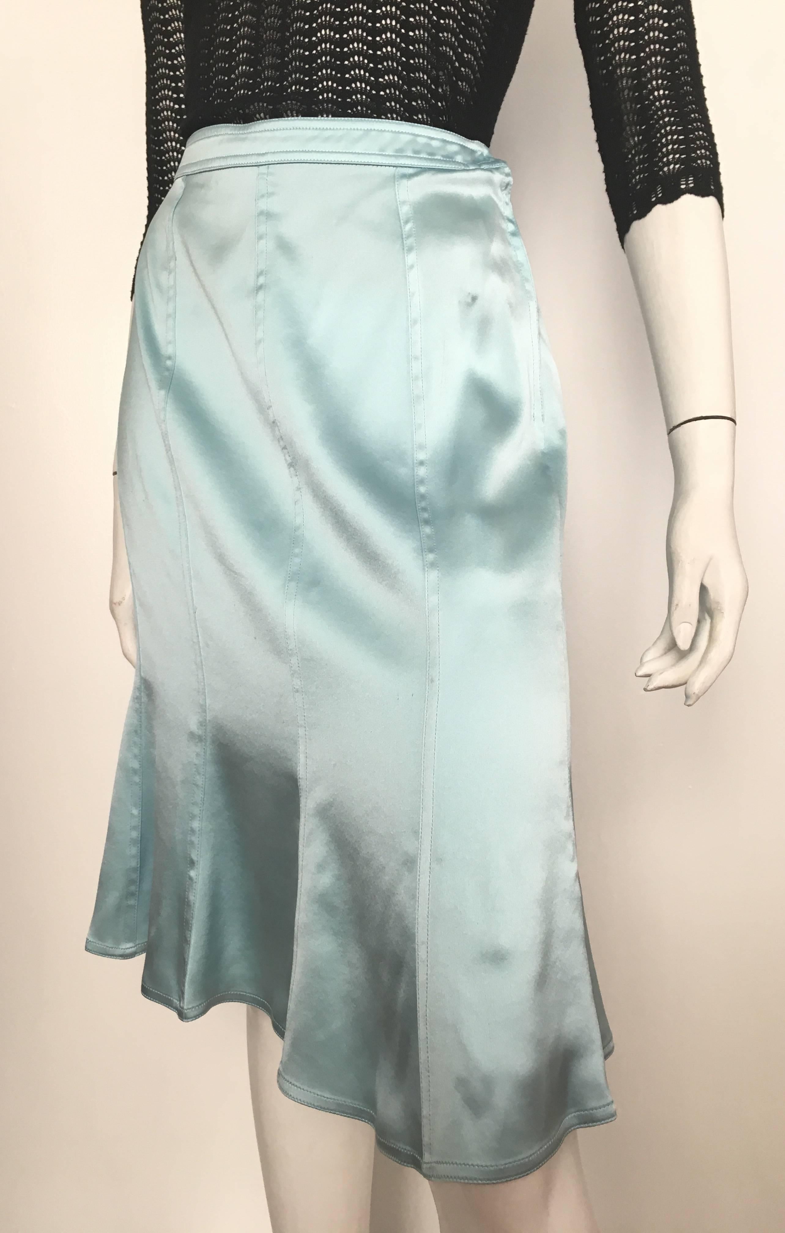 Yves Saint Laurent by Tom Ford Aqua Silk Skirt Size 10  For Sale 2