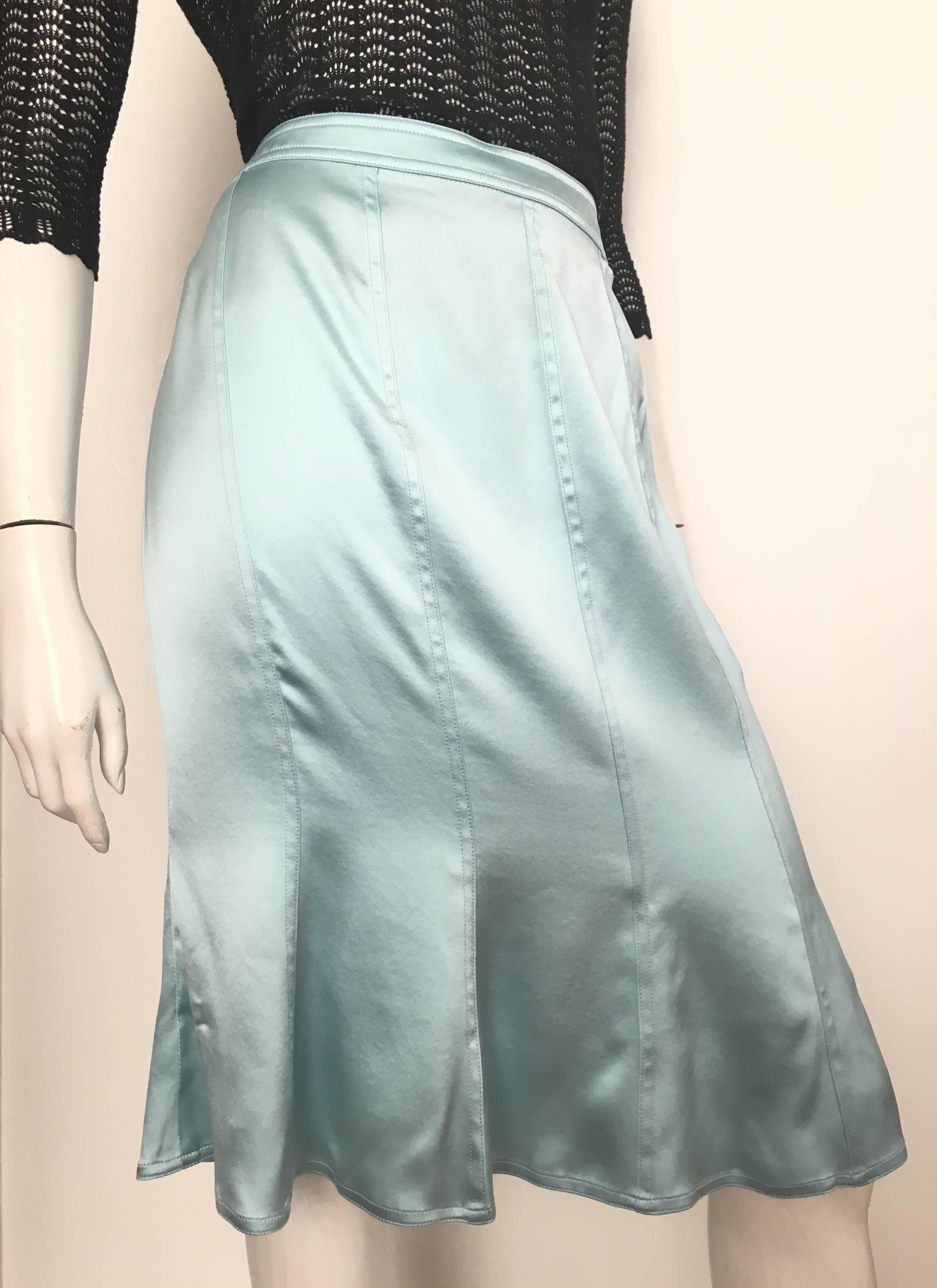 Yves Saint Laurent by Tom Ford Aqua Silk Skirt Size 10  For Sale 3