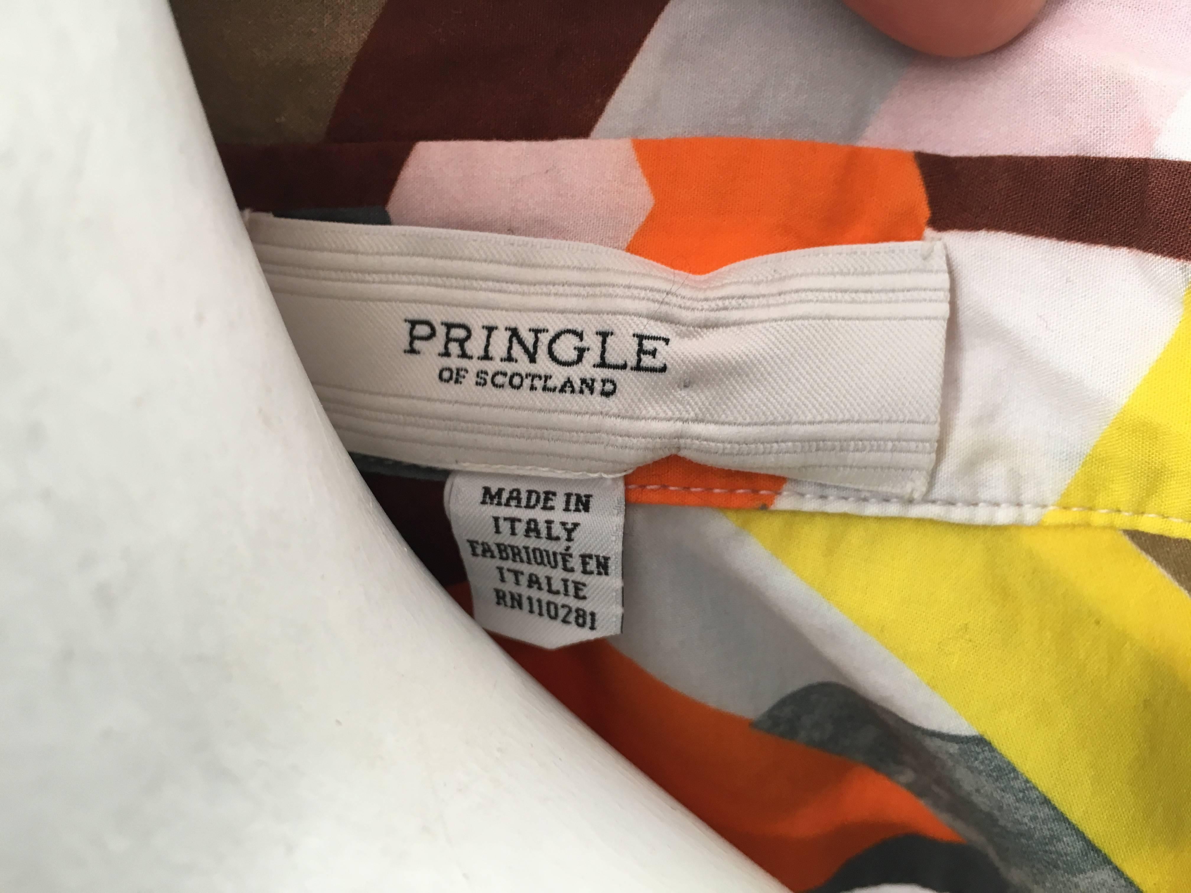 Pringle of Scotland Cotton Abstract Print Blouse Size 4.  5