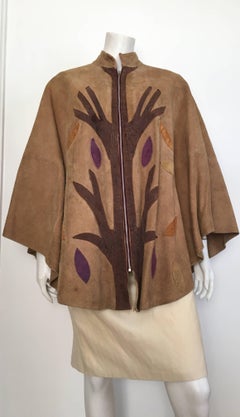 Queen of Capes Tan Suede Zipper 'Tree of Life' Cape.