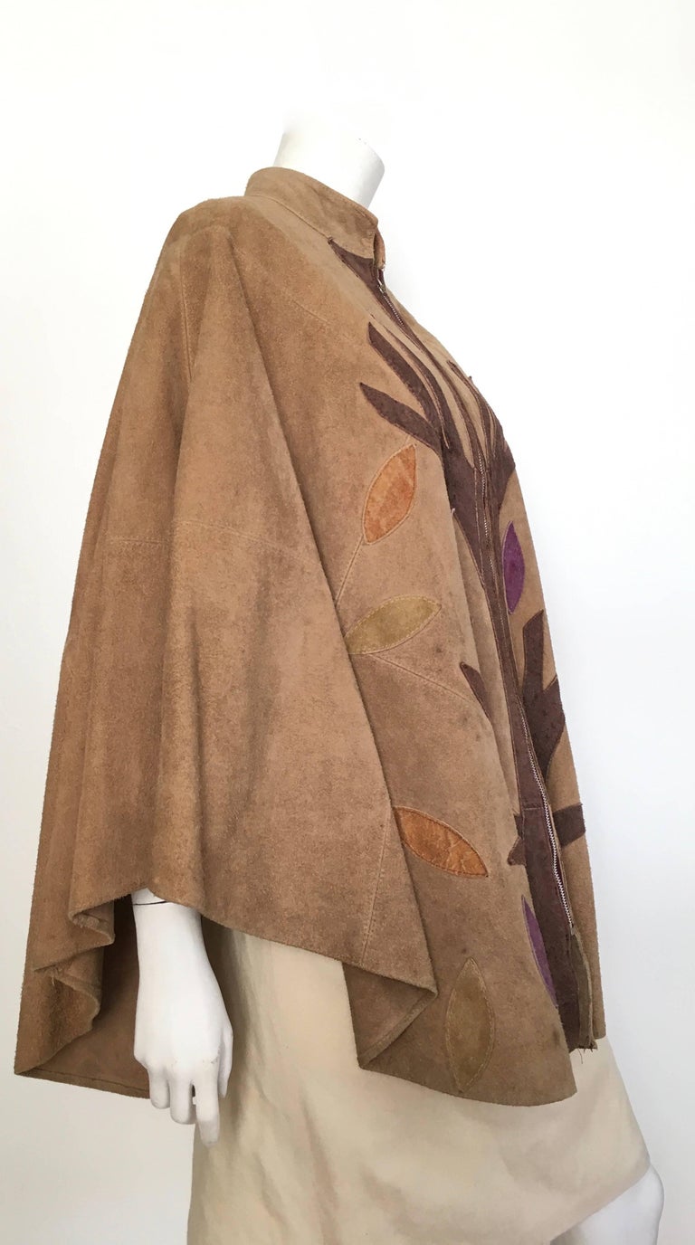 Queen of Capes Tan Suede Zipper 'Tree of Life' Cape. For Sale at 1stDibs