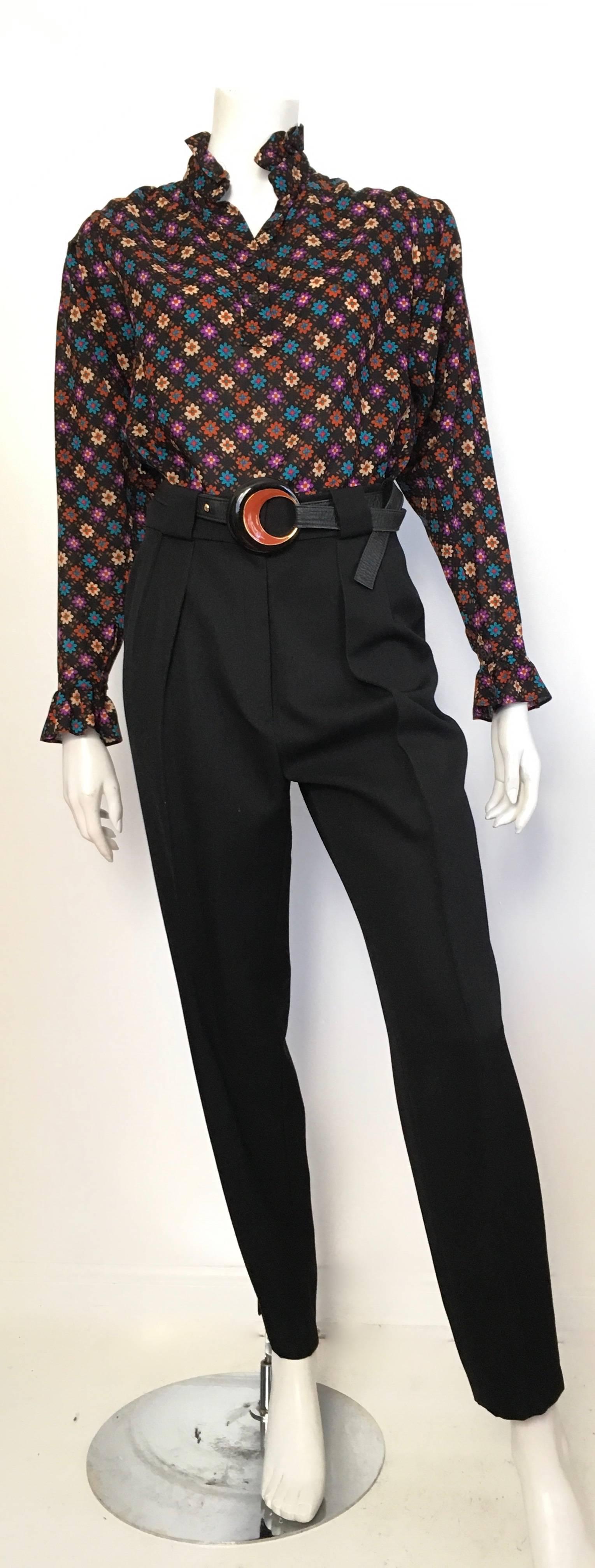 Karl Lagerfeld 1980s black pleated wool pants are a French size 40 and fits an USA size 4/6.  Ladies please grab your tape measure so you can measure your waist & hips to make sure these Lagerfeld pants will fit your body to perfection.  Pants do