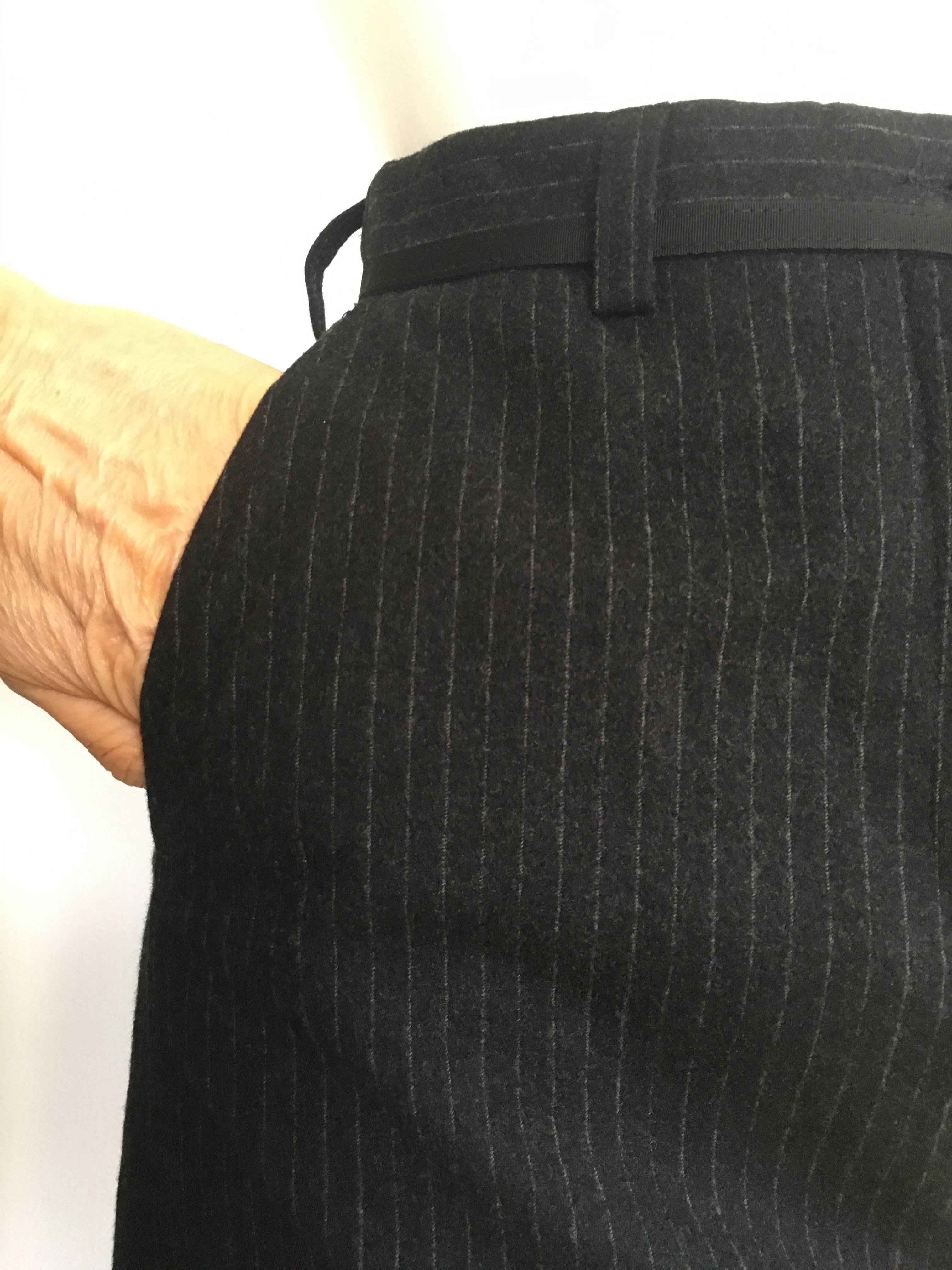 Dries Van Noten Black Pen Strip Wool Skirt with Pockets Size 4/6. For Sale 3