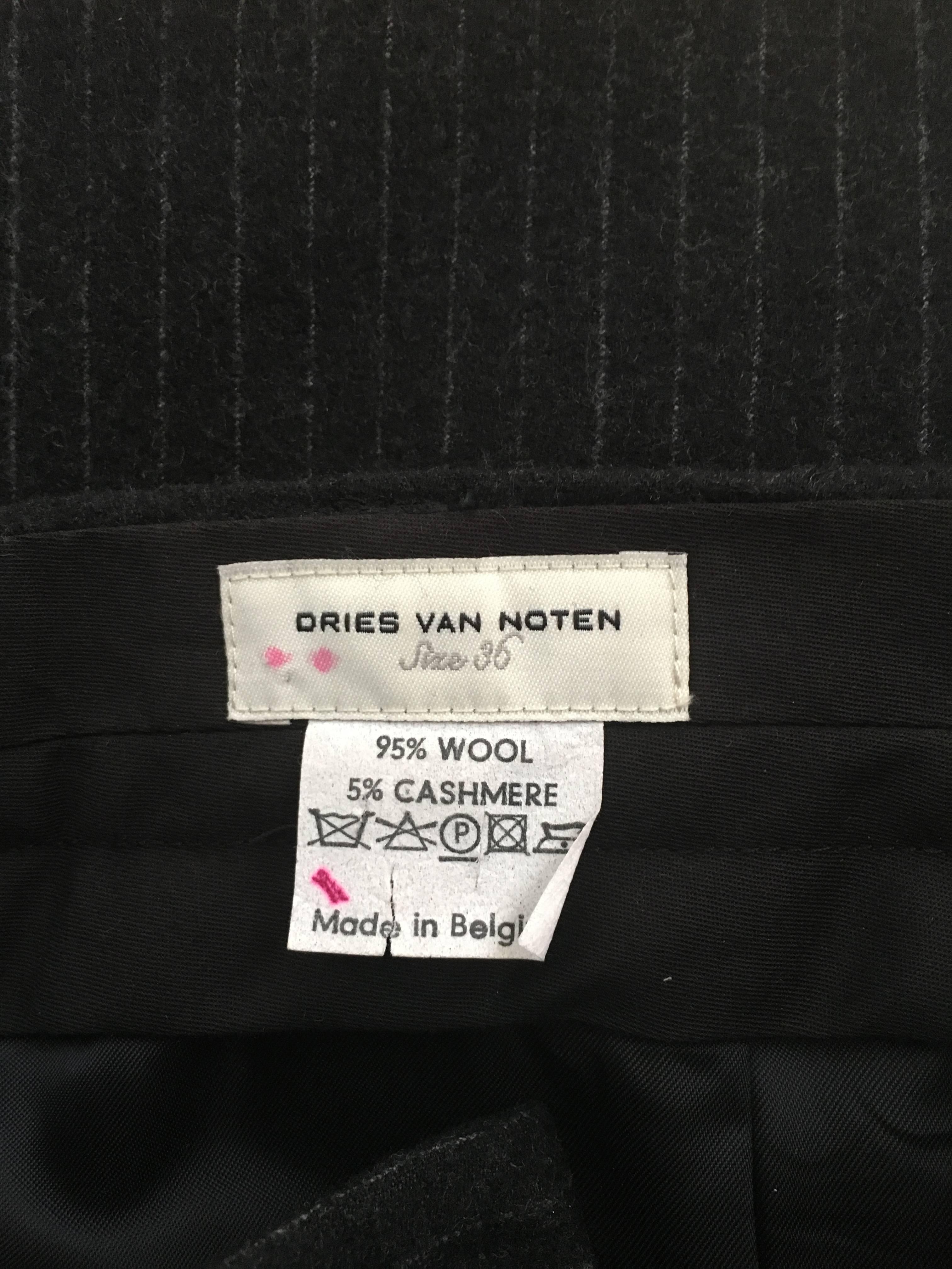 Dries Van Noten Black Pen Strip Wool Skirt with Pockets Size 4/6. For Sale 4