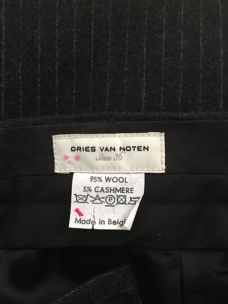 Dries Van Noten Black Pen Strip Wool Skirt with Pockets Size 4/6. For