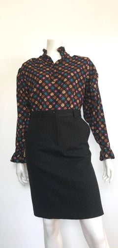 Dries Van Noten Black Pen Strip Wool Skirt with Pockets Size 4/6.