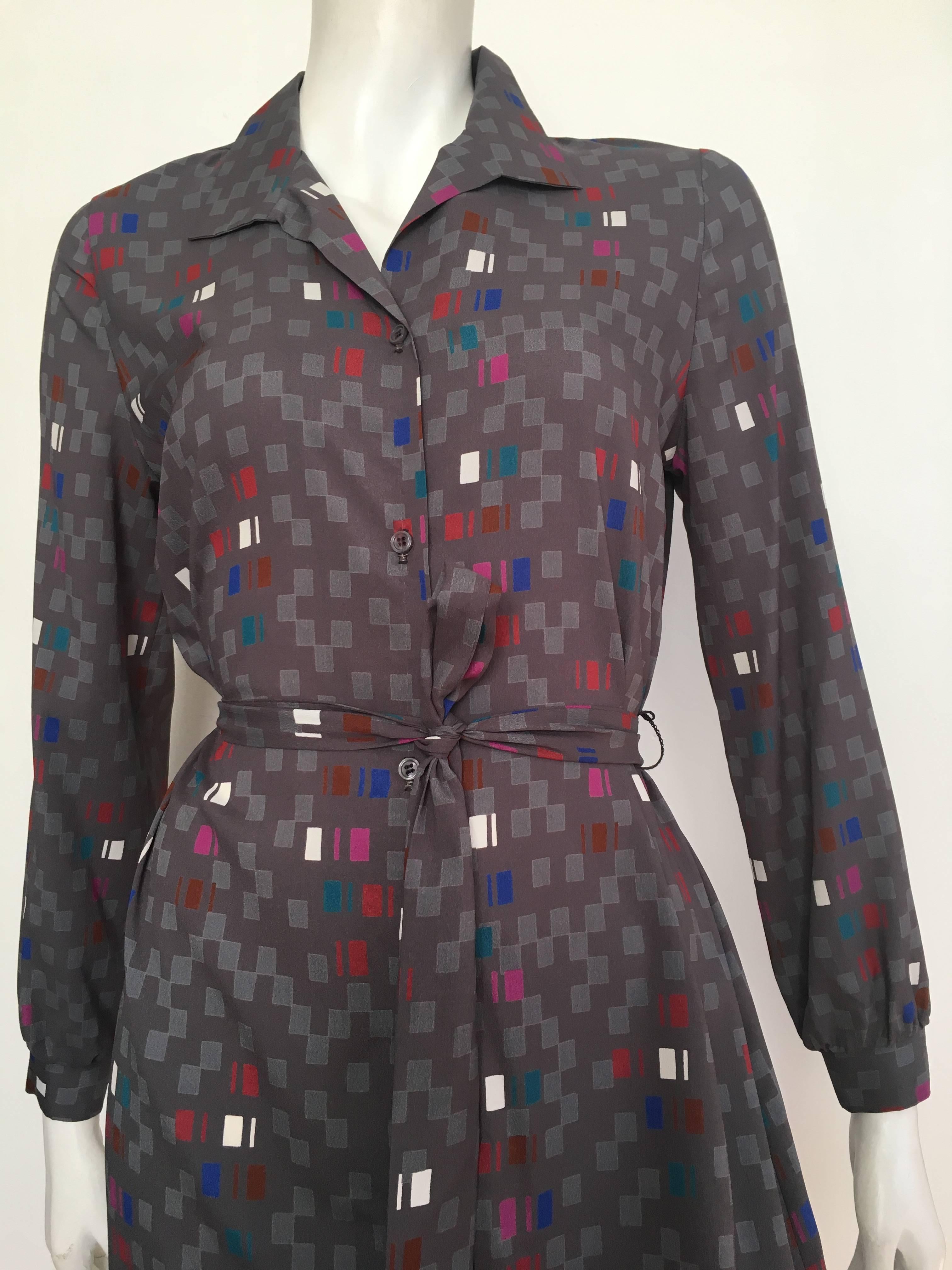 Black Pierre Balmain 1980s Button Down Shirt Dress with Belt Size 8 / 10. For Sale