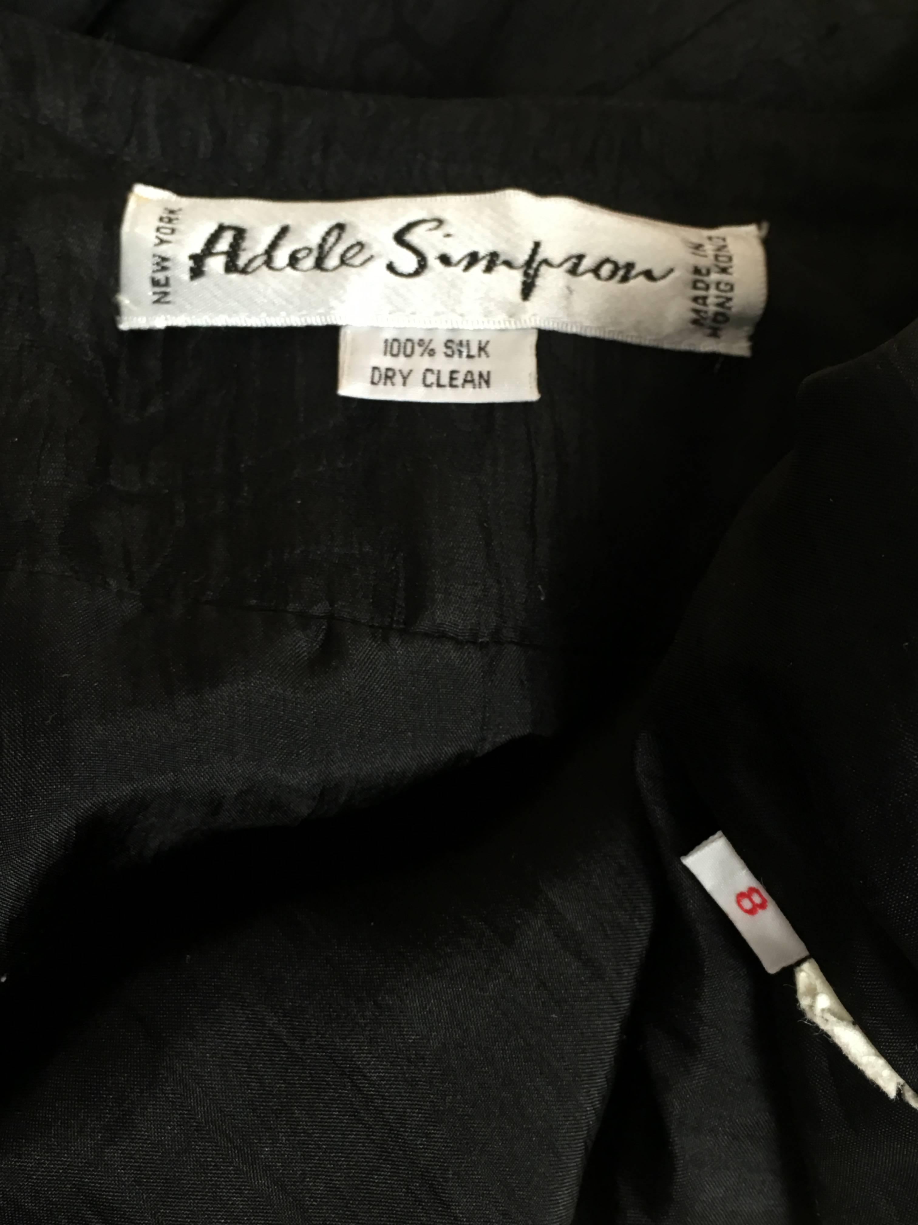 Adele Simpson 1980s Black Silk Jacquard Button Up Jacket Size 8.  For Sale 6