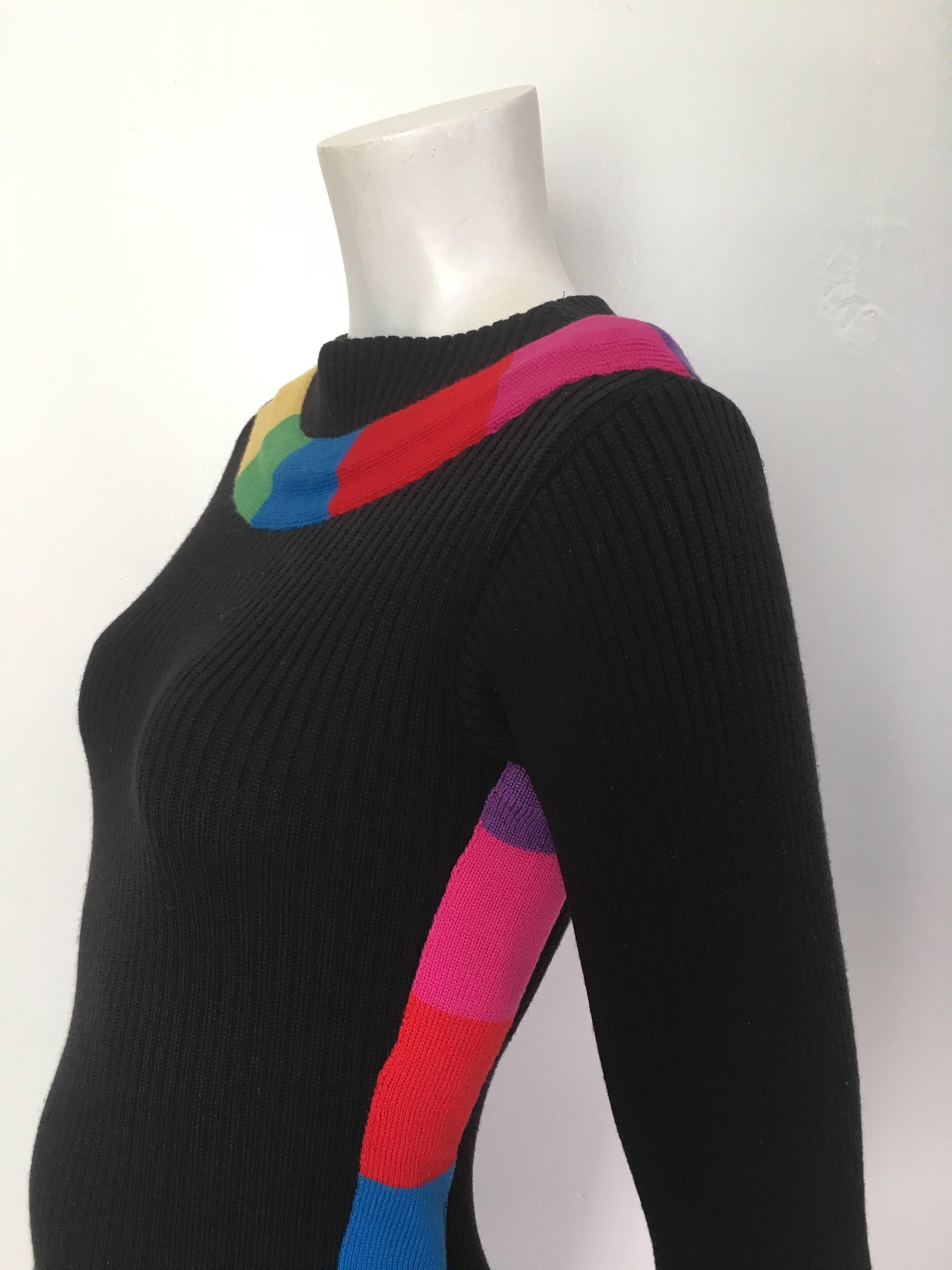 Patrick Kelly 1980s Black Wool Knit 'Rainbow' Mini Dress Size 4. For Sale 4