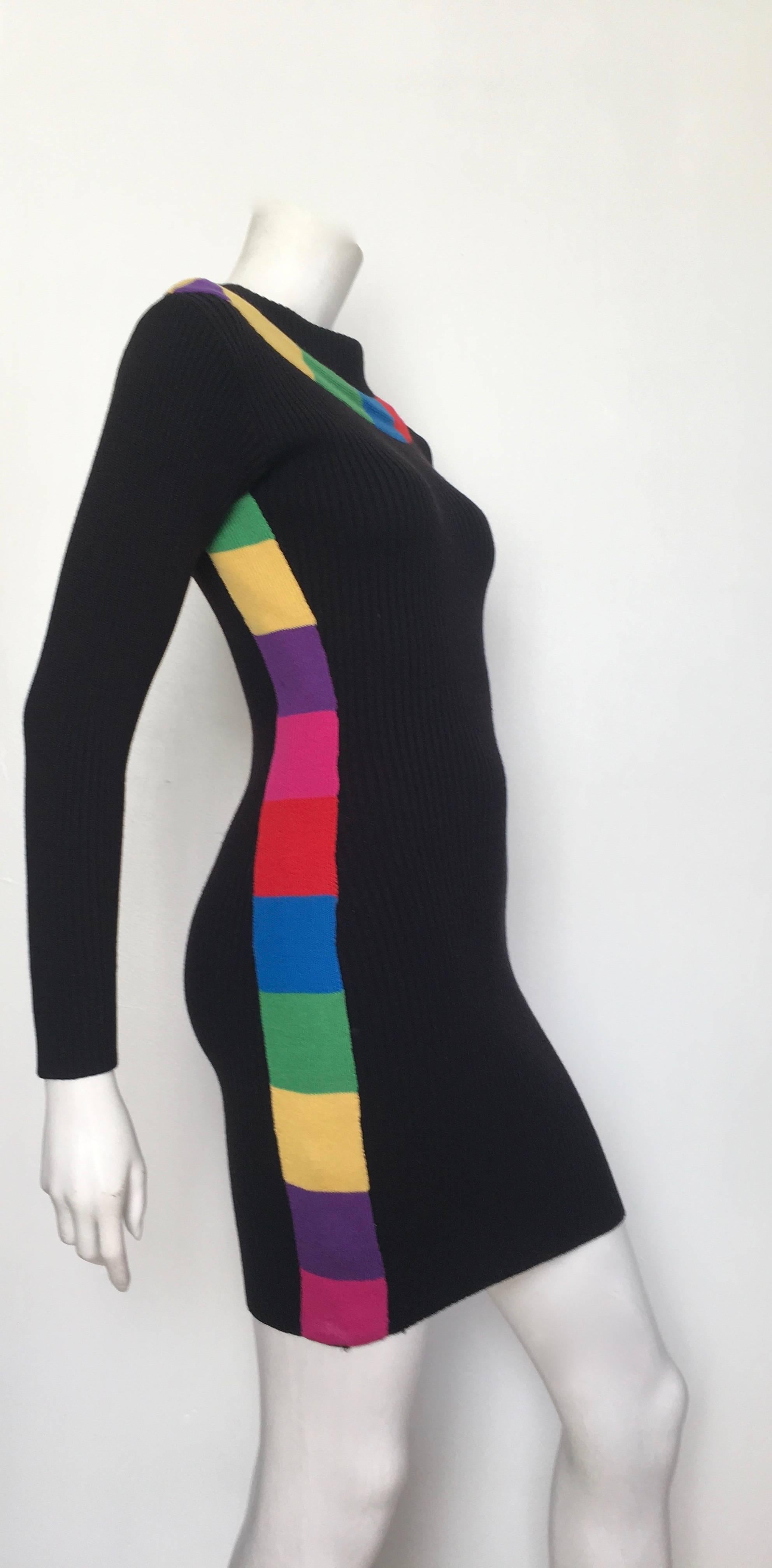 Women's or Men's Patrick Kelly 1980s Black Wool Knit 'Rainbow' Mini Dress Size 4. For Sale