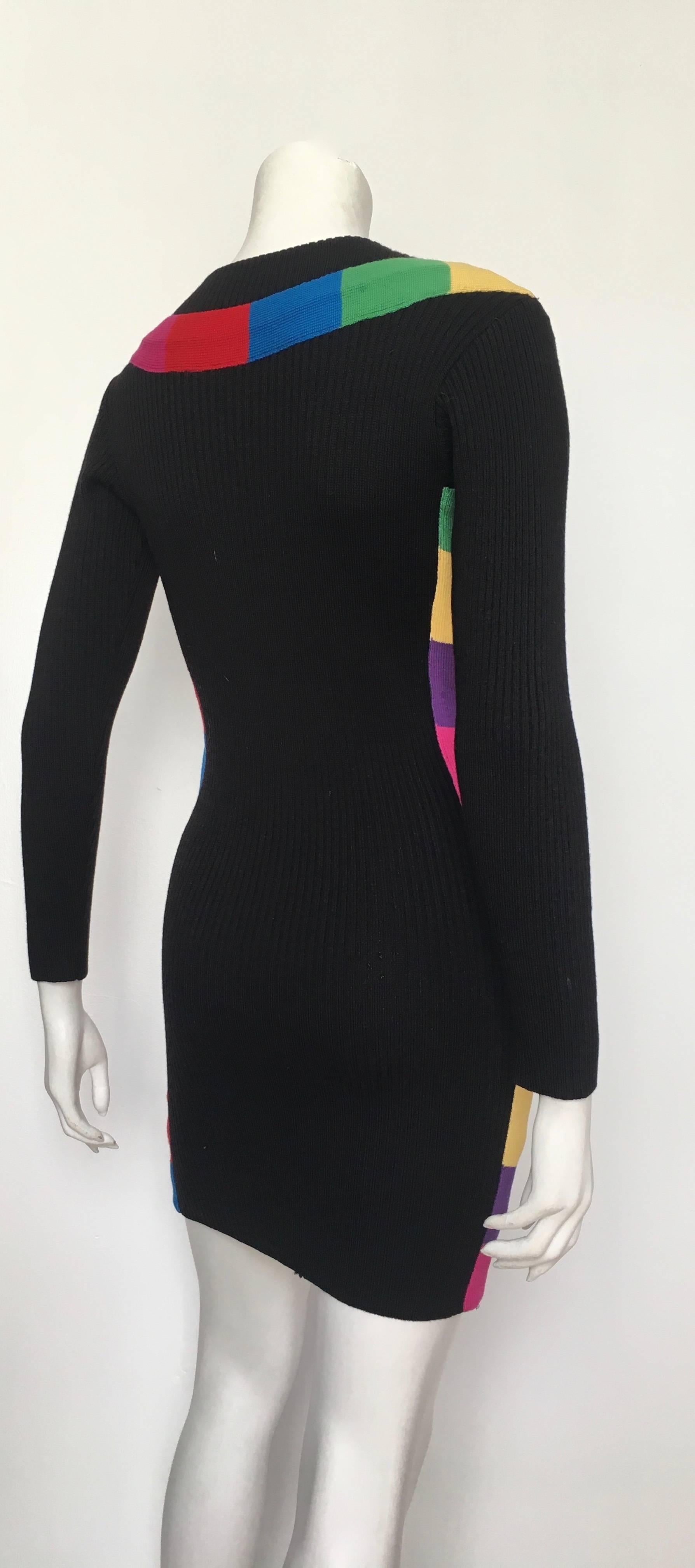 Patrick Kelly 1980s Black Wool Knit 'Rainbow' Mini Dress Size 4. For Sale 1