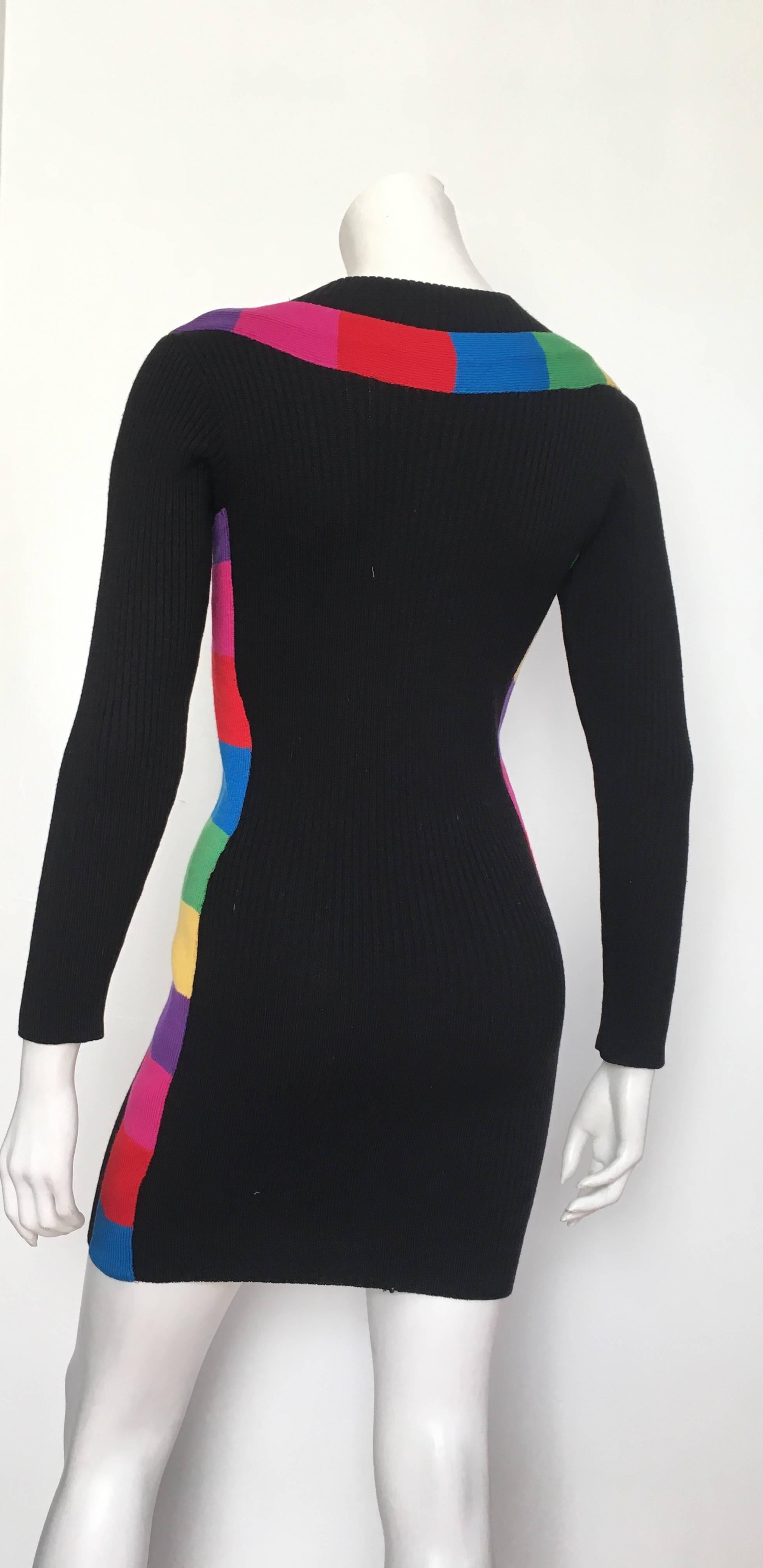 Patrick Kelly 1980s Black Wool Knit 'Rainbow' Mini Dress Size 4. For Sale 2