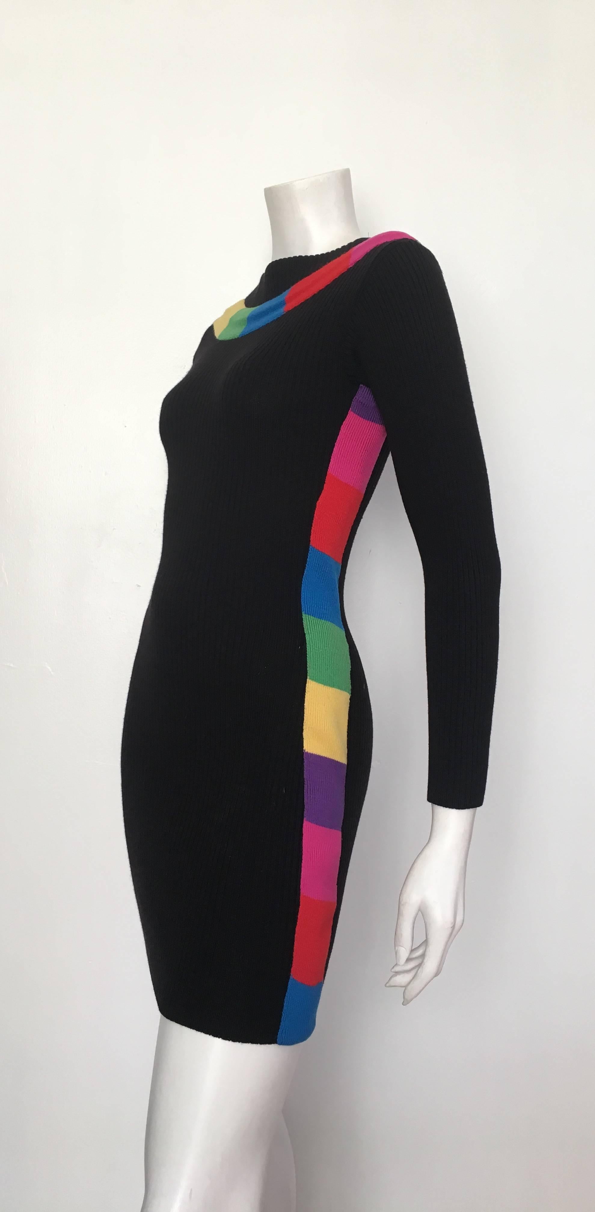 Patrick Kelly 1980s Black Wool Knit 'Rainbow' Mini Dress Size 4. For Sale 3