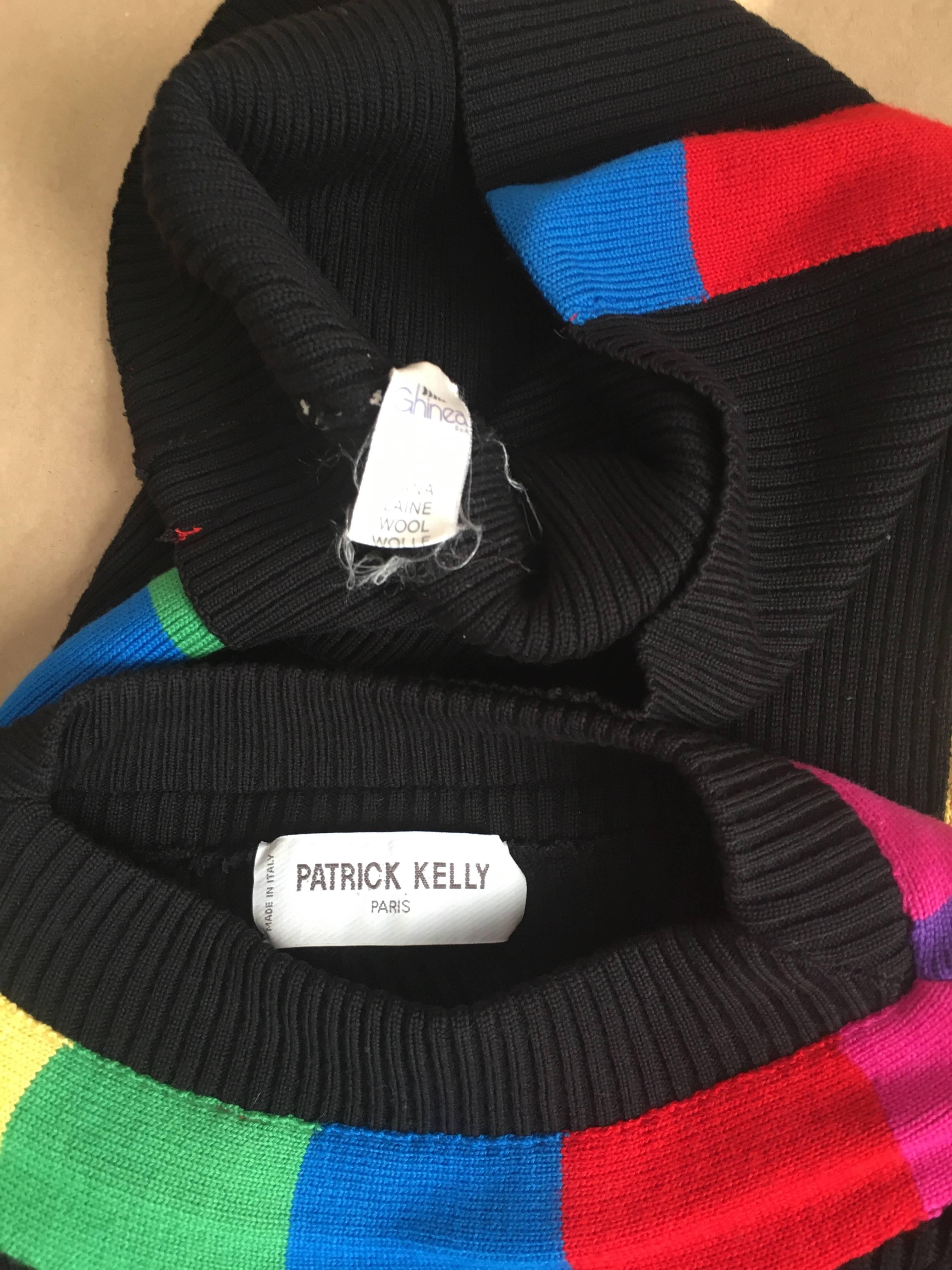 Patrick Kelly 1980s Black Wool Knit 'Rainbow' Mini Dress Size 4. For Sale 6