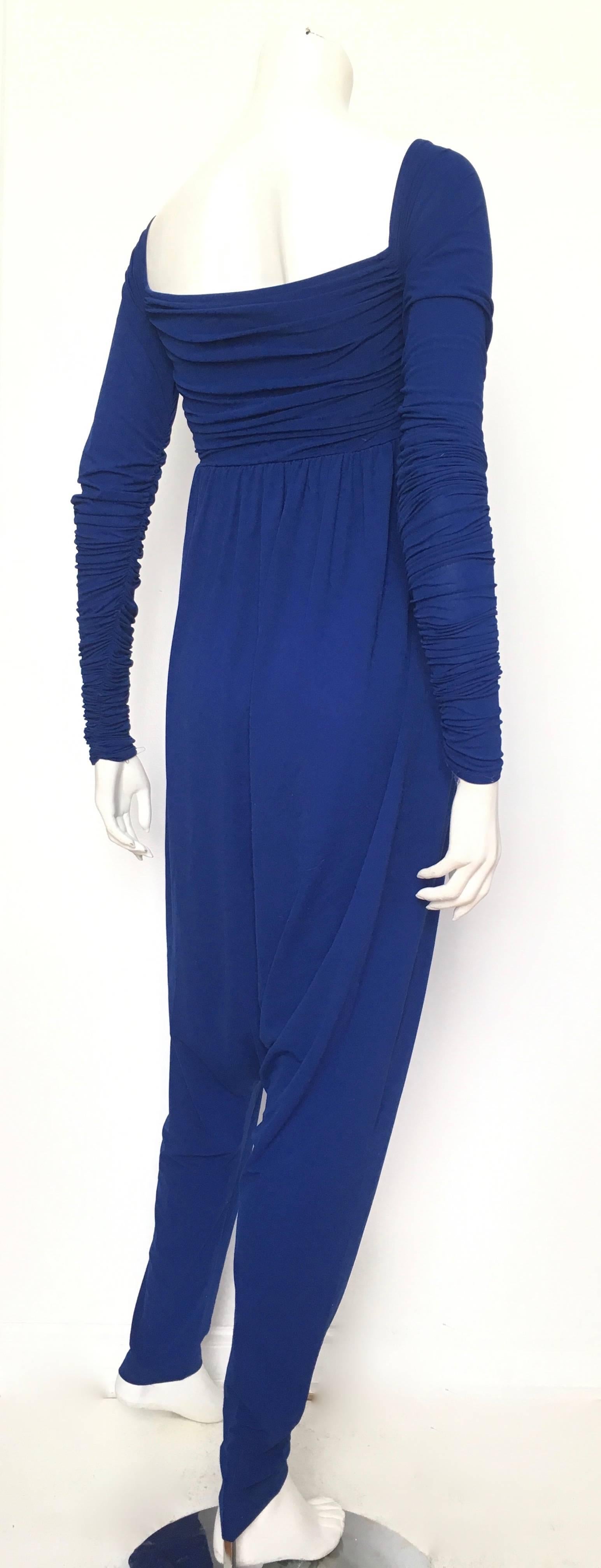 Norma Kamali OMO Blue Ruching Harem Jumpsuit Size 4. In Excellent Condition For Sale In Atlanta, GA