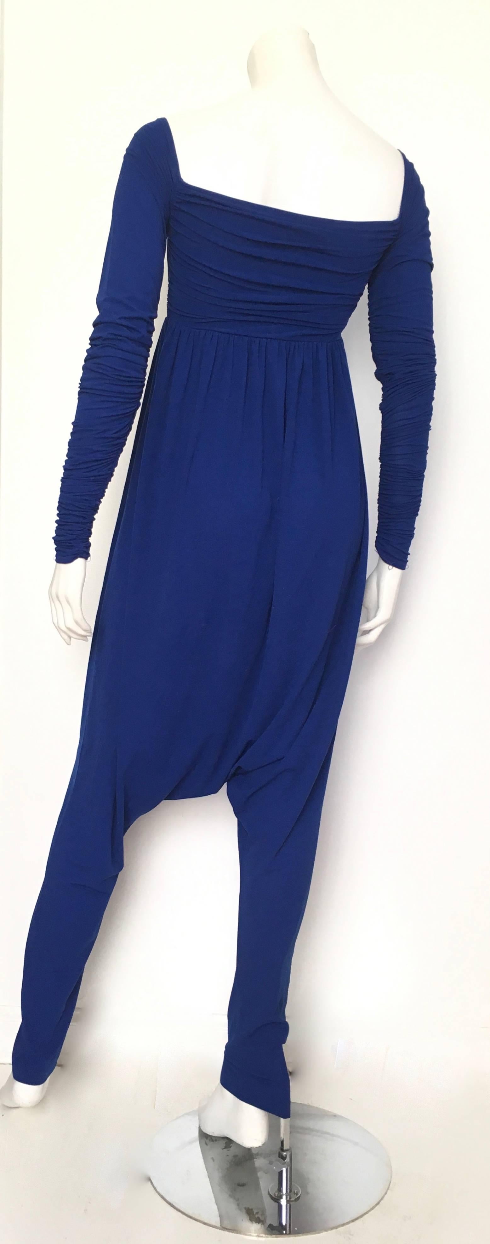 Women's or Men's Norma Kamali OMO Blue Ruching Harem Jumpsuit Size 4. For Sale