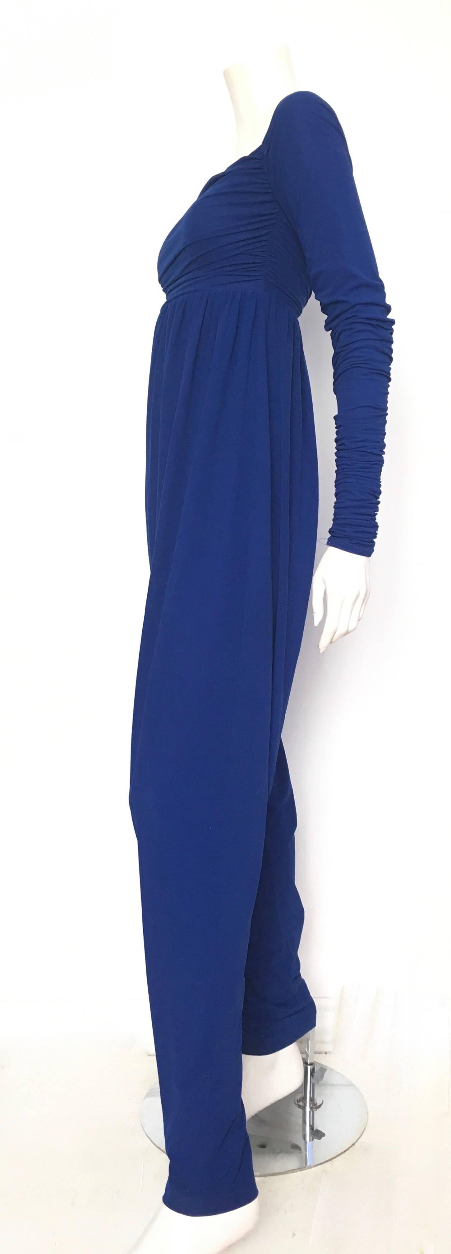 Norma Kamali OMO Blue Ruching Harem Jumpsuit Size 4. For Sale 1