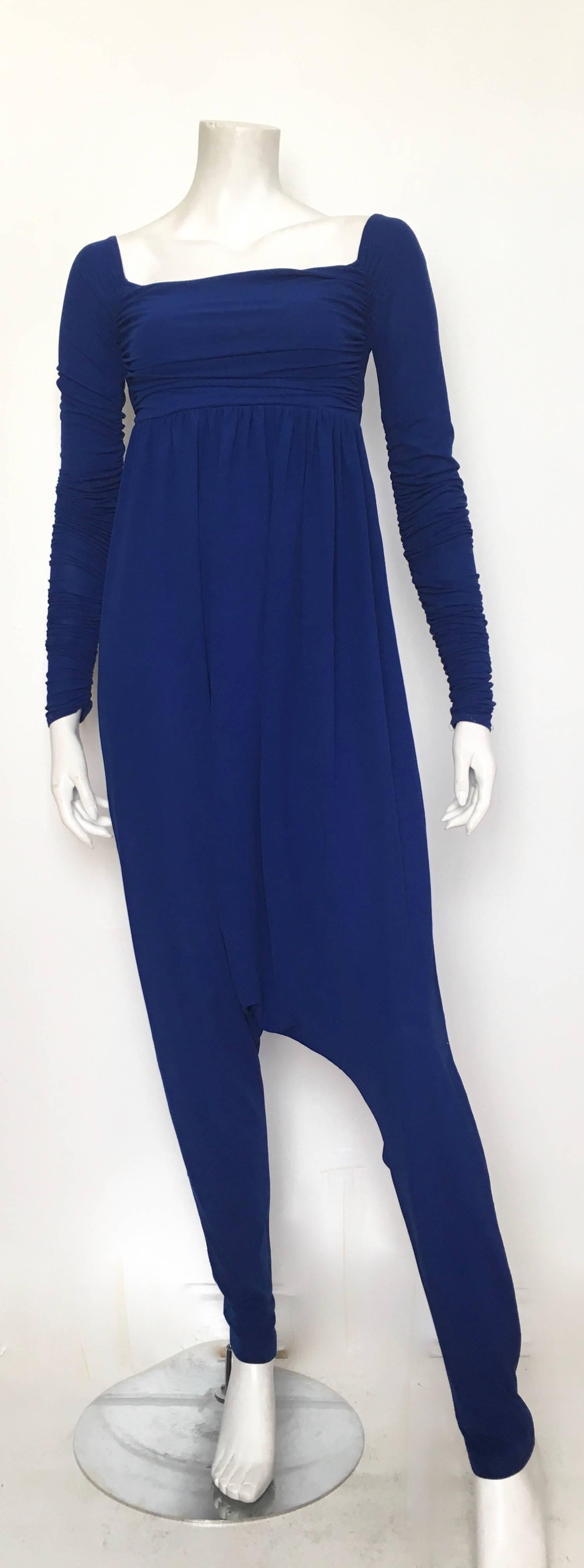 Norma Kamali OMO Blue Ruching Harem Jumpsuit Size 4. For Sale 5
