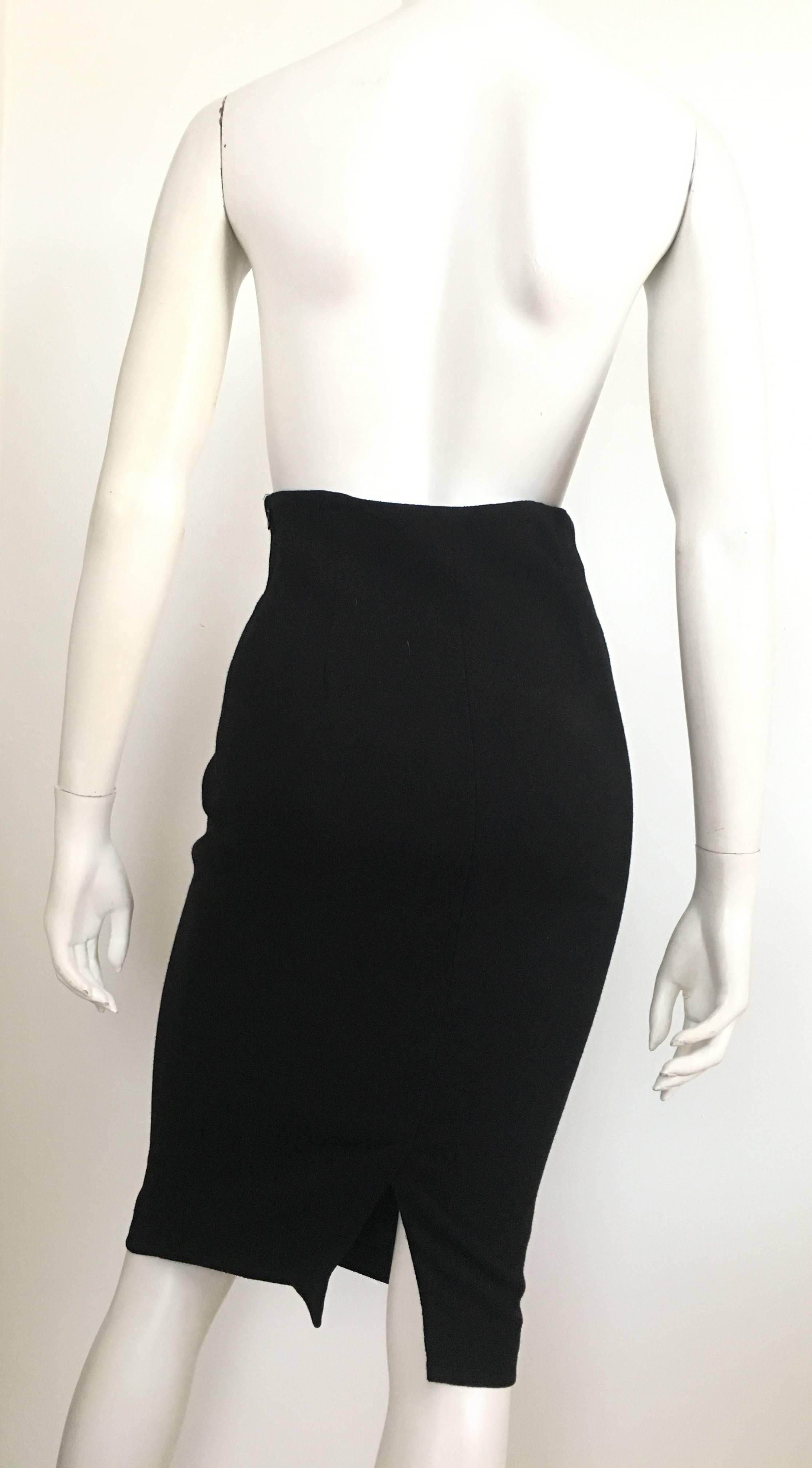 Ralph Lauren Collection Black Wool Pencil Skirt Size 2/4. For Sale 1