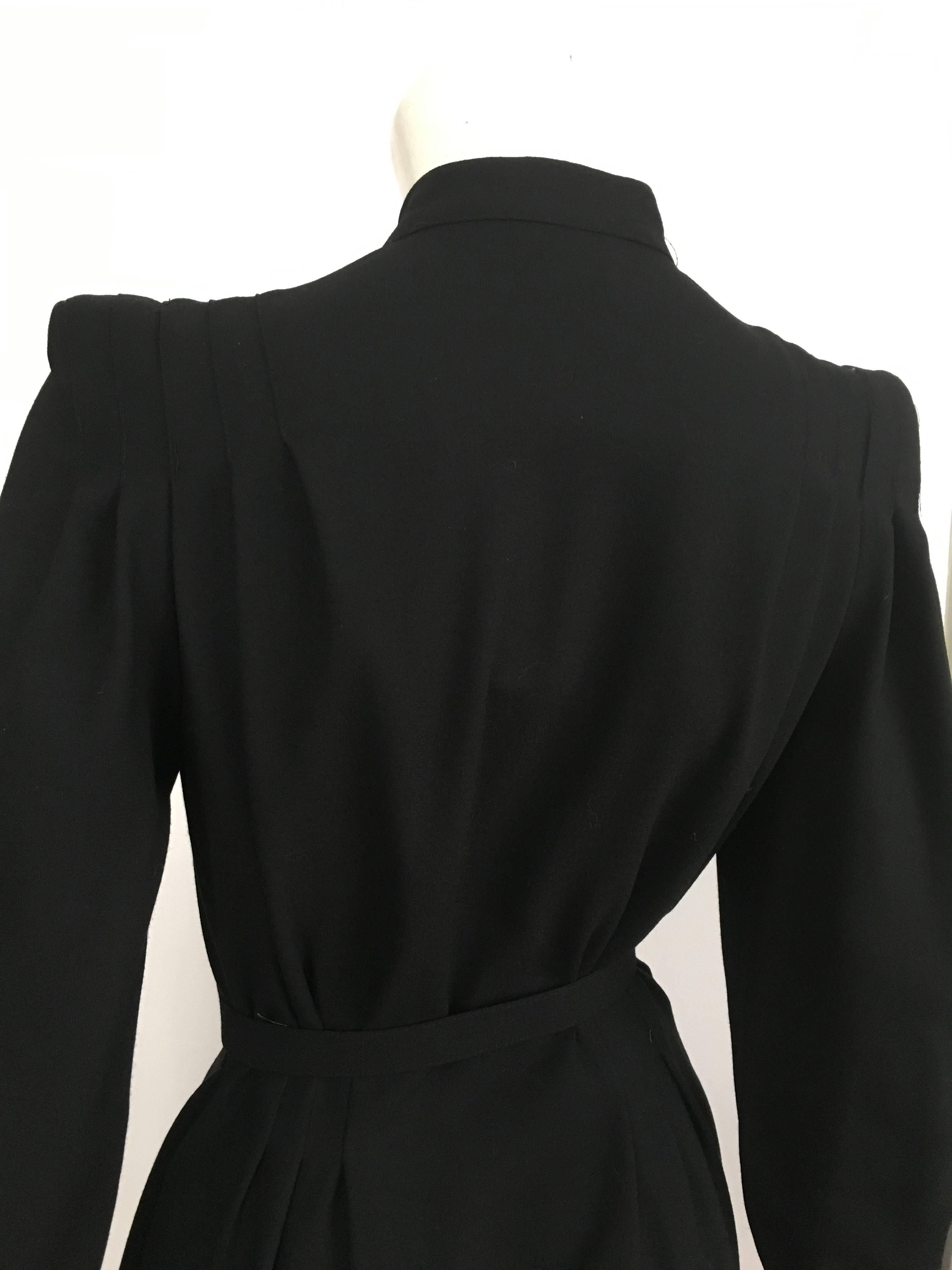 Pierre Cardin 1980s Black Wool Button Up Dress with Pockets Size 6/8. 2