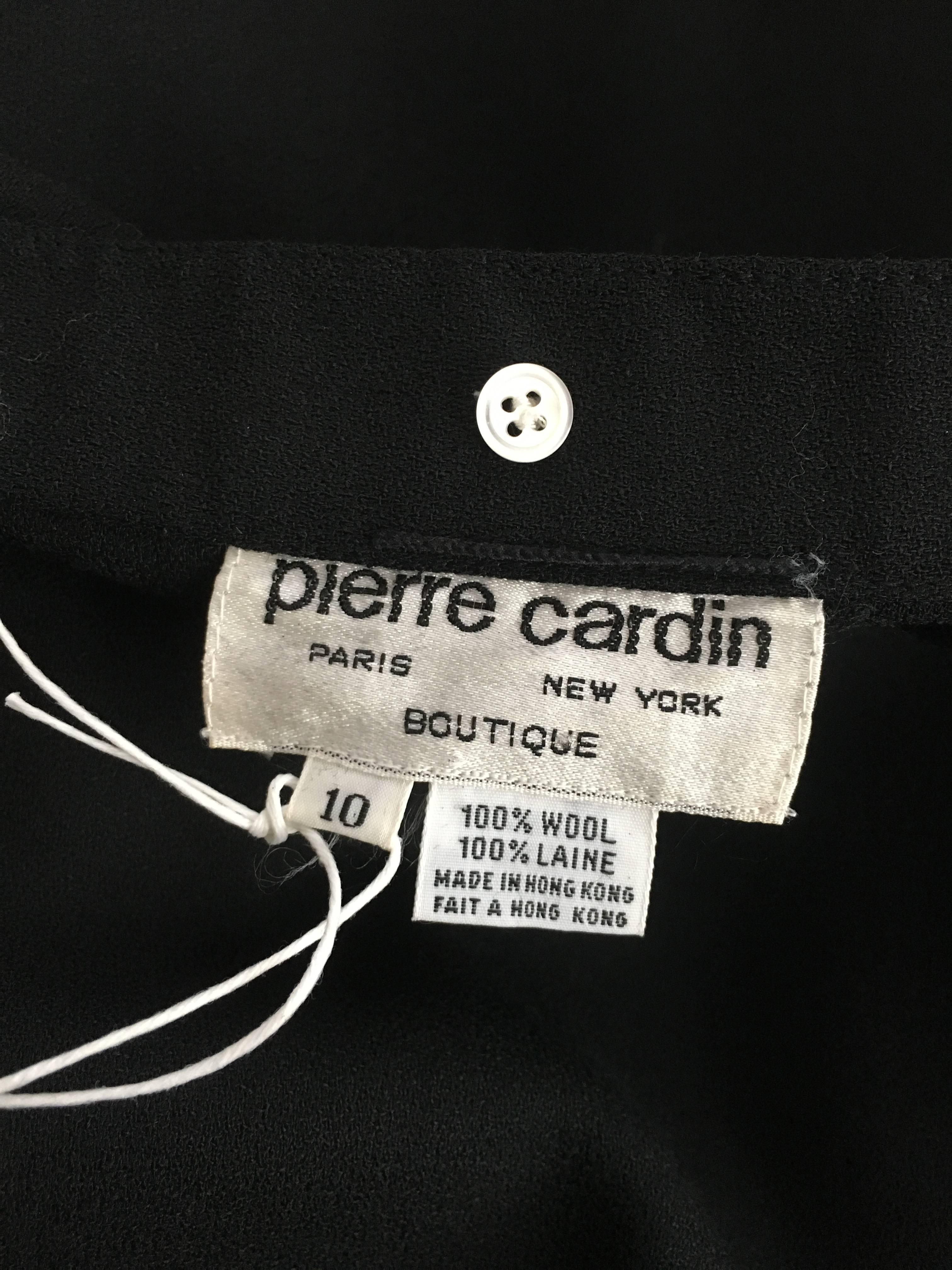 Pierre Cardin 1980s Black Wool Button Up Dress with Pockets Size 6/8. 6
