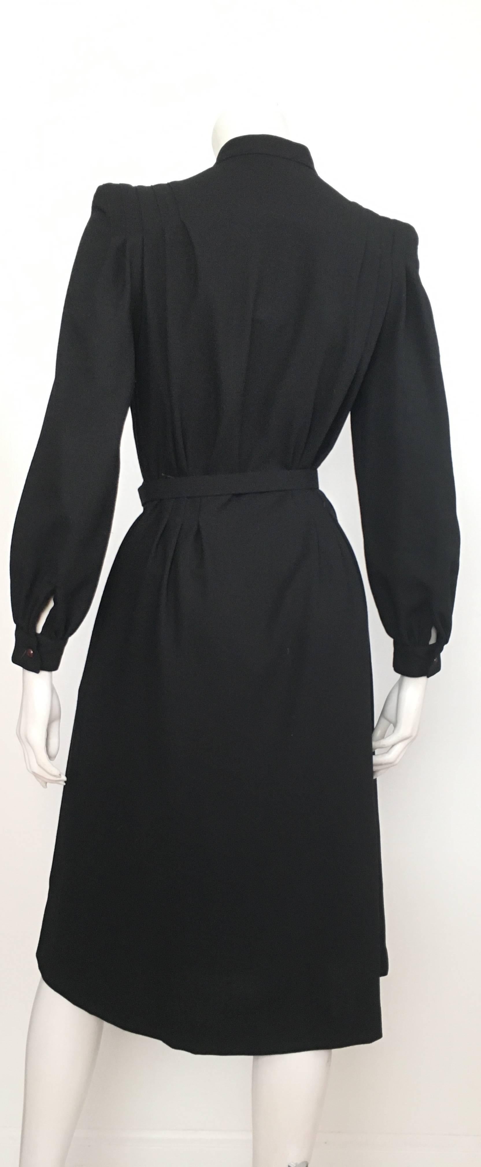 Pierre Cardin 1980s Black Wool Button Up Dress with Pockets Size 6/8. 1
