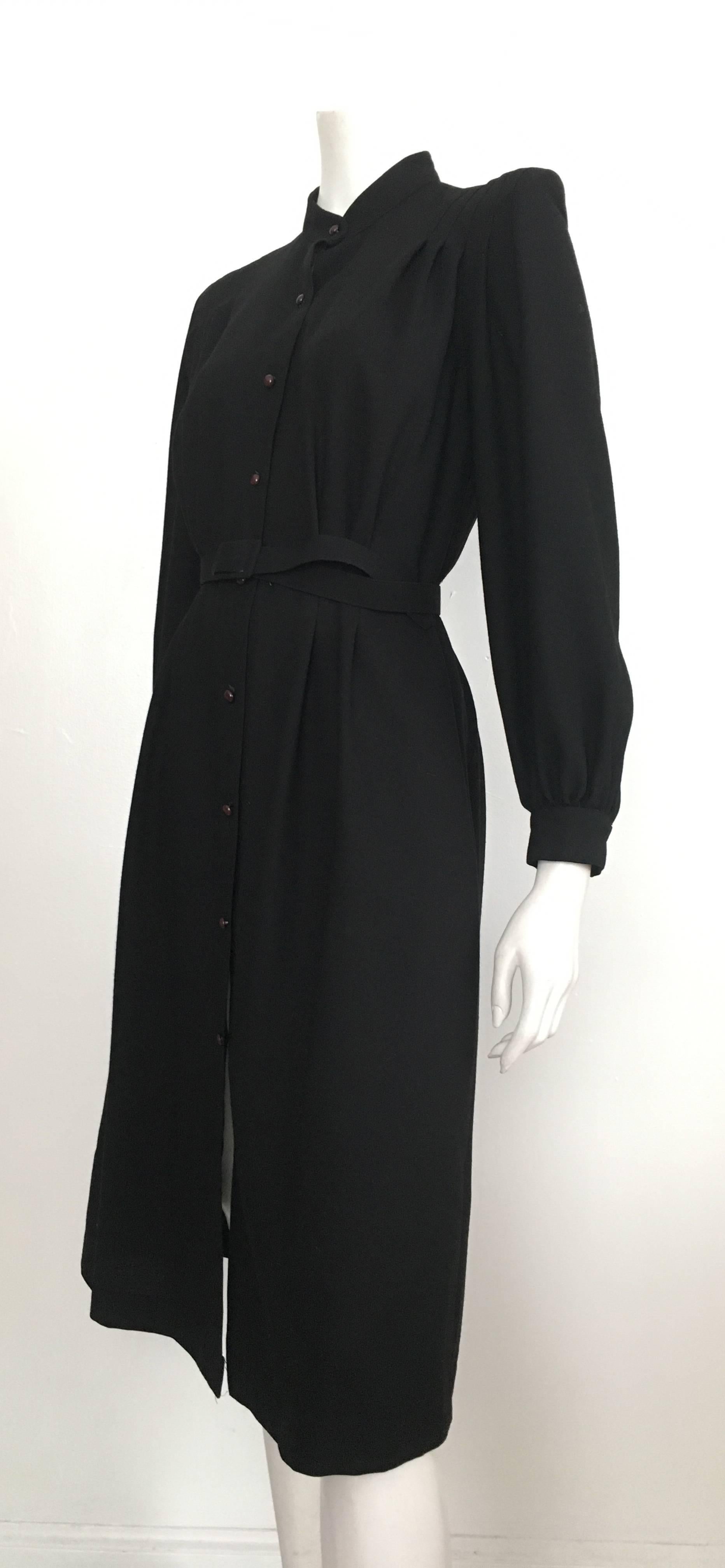 Pierre Cardin 1980s Black Wool Button Up Dress with Pockets Size 6/8. 3