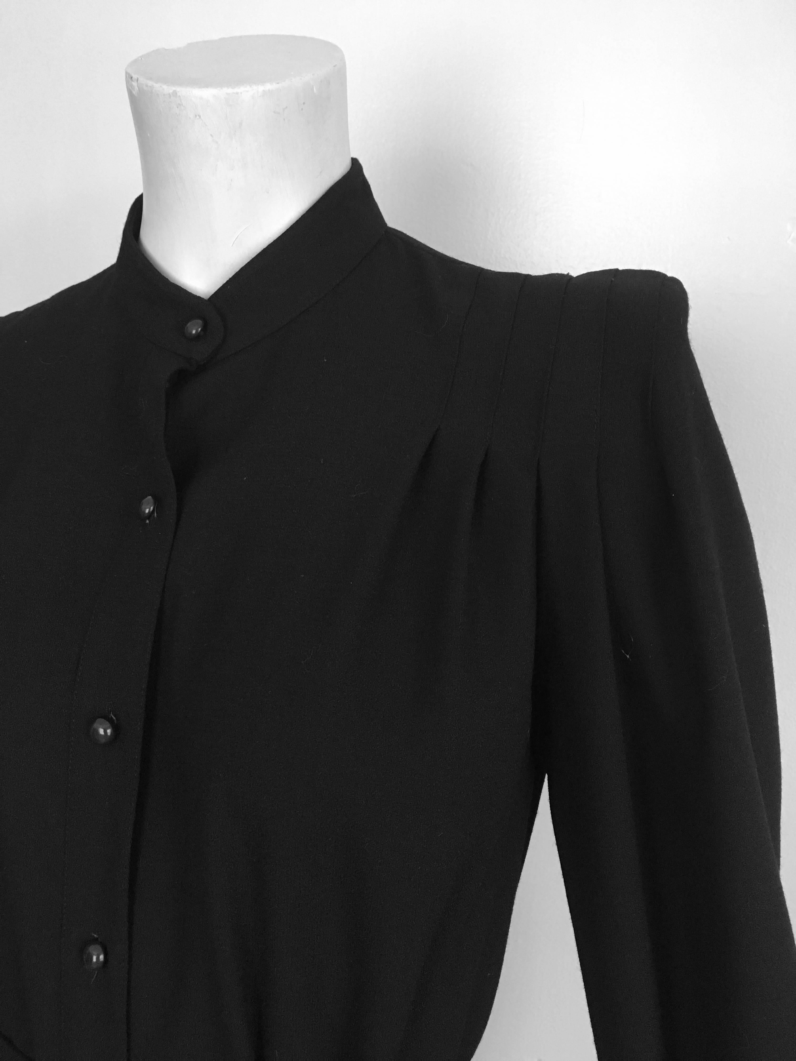 Pierre Cardin 1980s Black Wool Button Up Dress with Pockets Size 6/8. 4