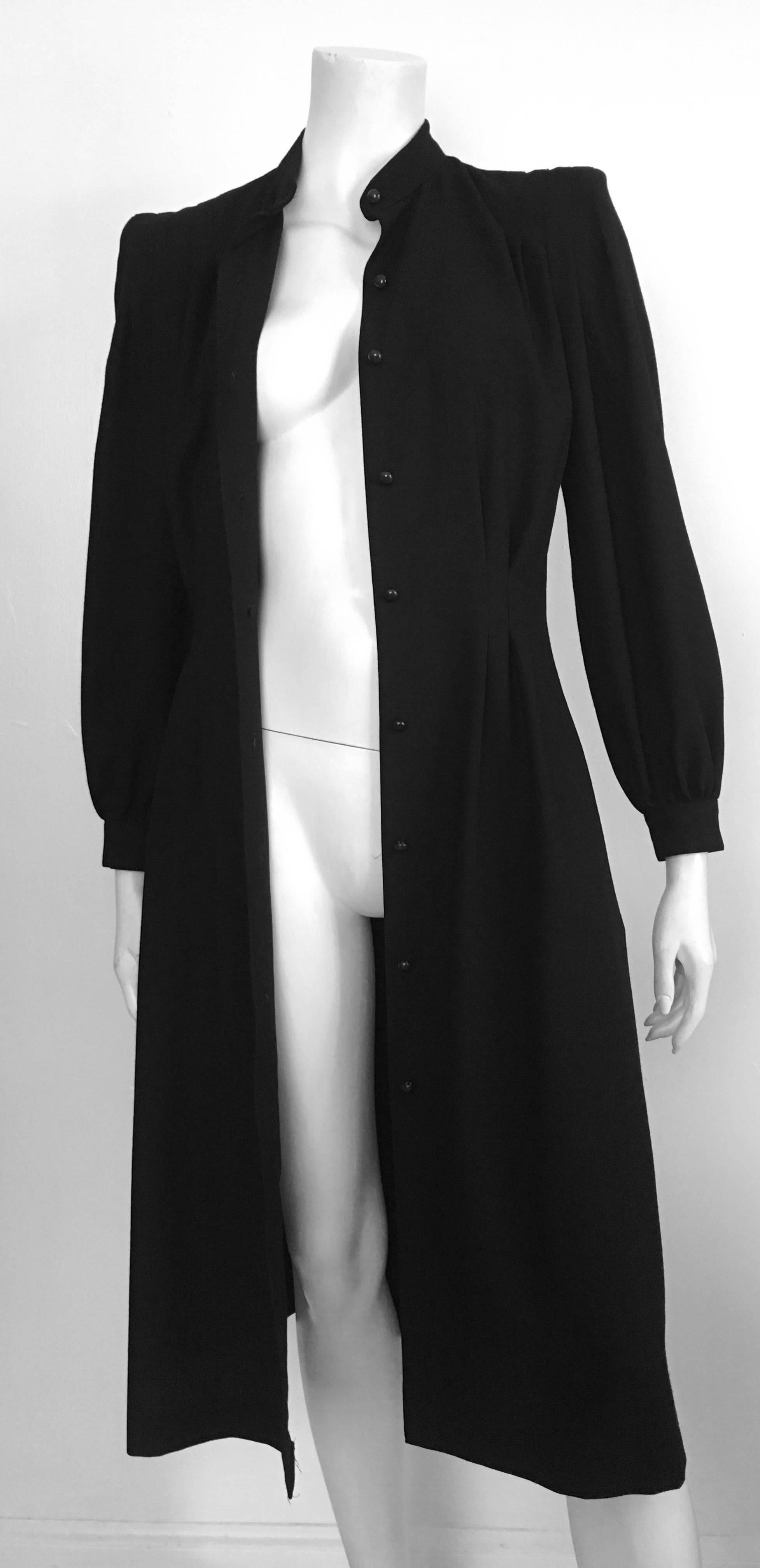 Pierre Cardin 1980s Black Wool Button Up Dress with Pockets Size 6/8. 5