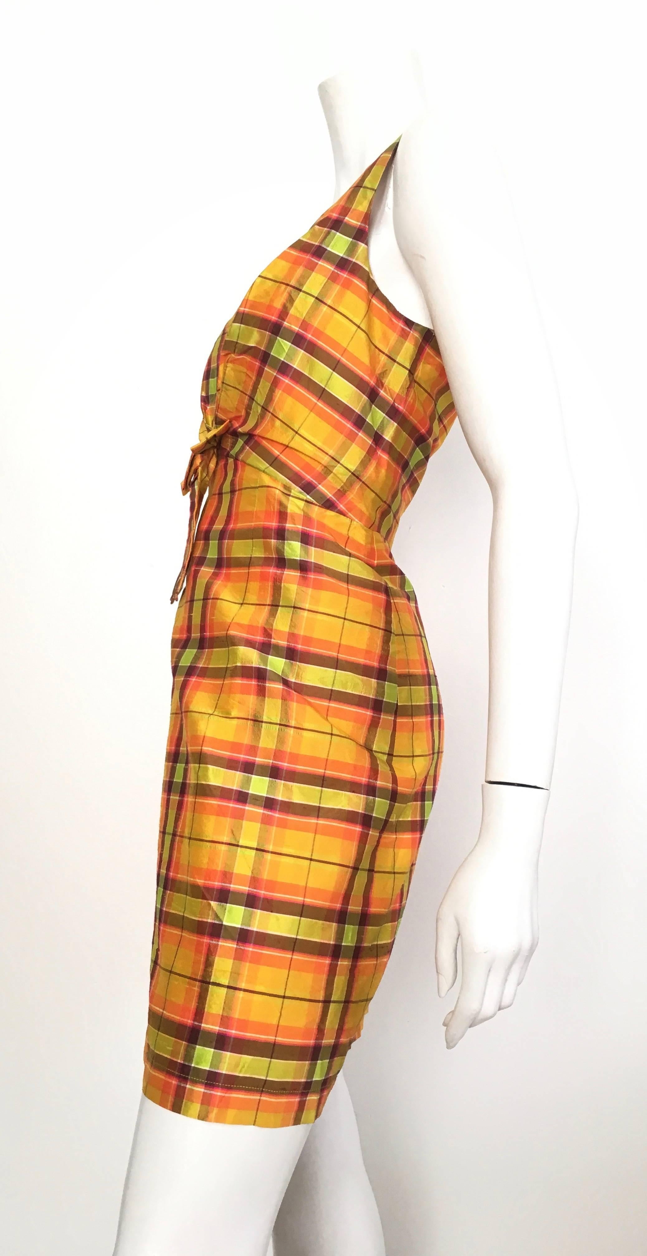 Women's or Men's Moschino Silk Plaid Sleeveless Dress Size 10. For Sale