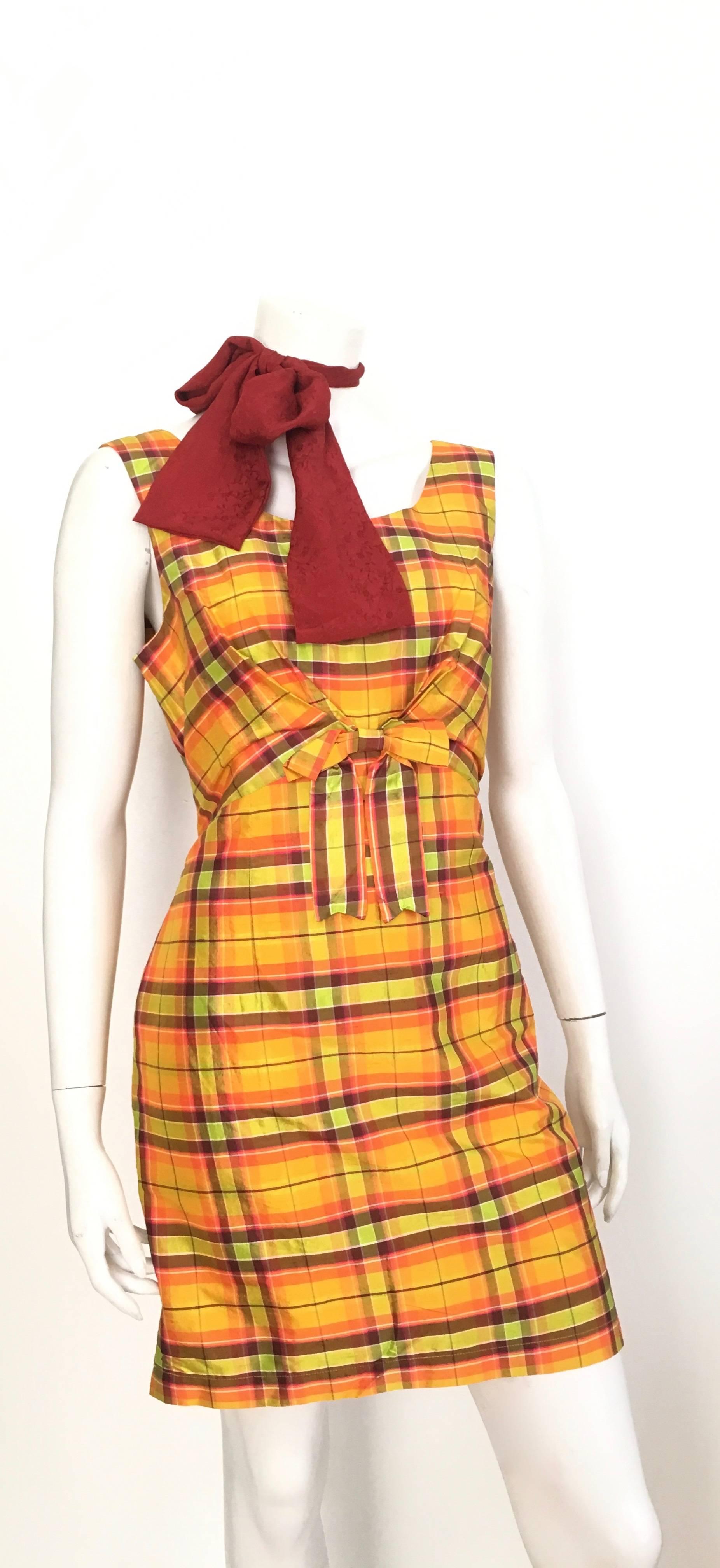 Moschino Silk Plaid Sleeveless Dress Size 10. For Sale 3
