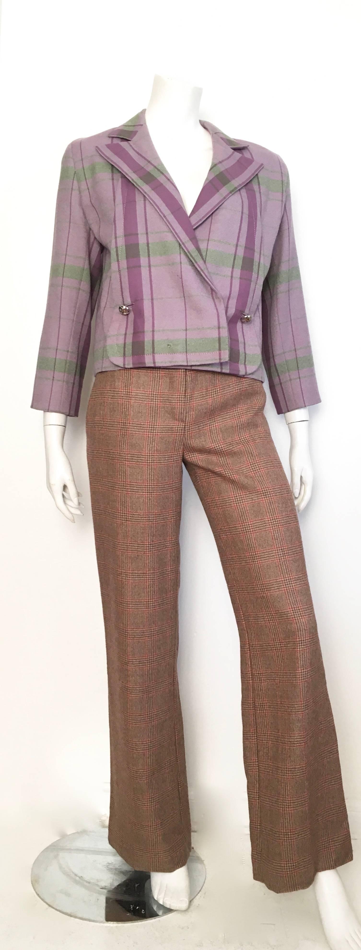 Blumarine Glen Plaid Wool Pants with Pockets, Size 4  For Sale 3