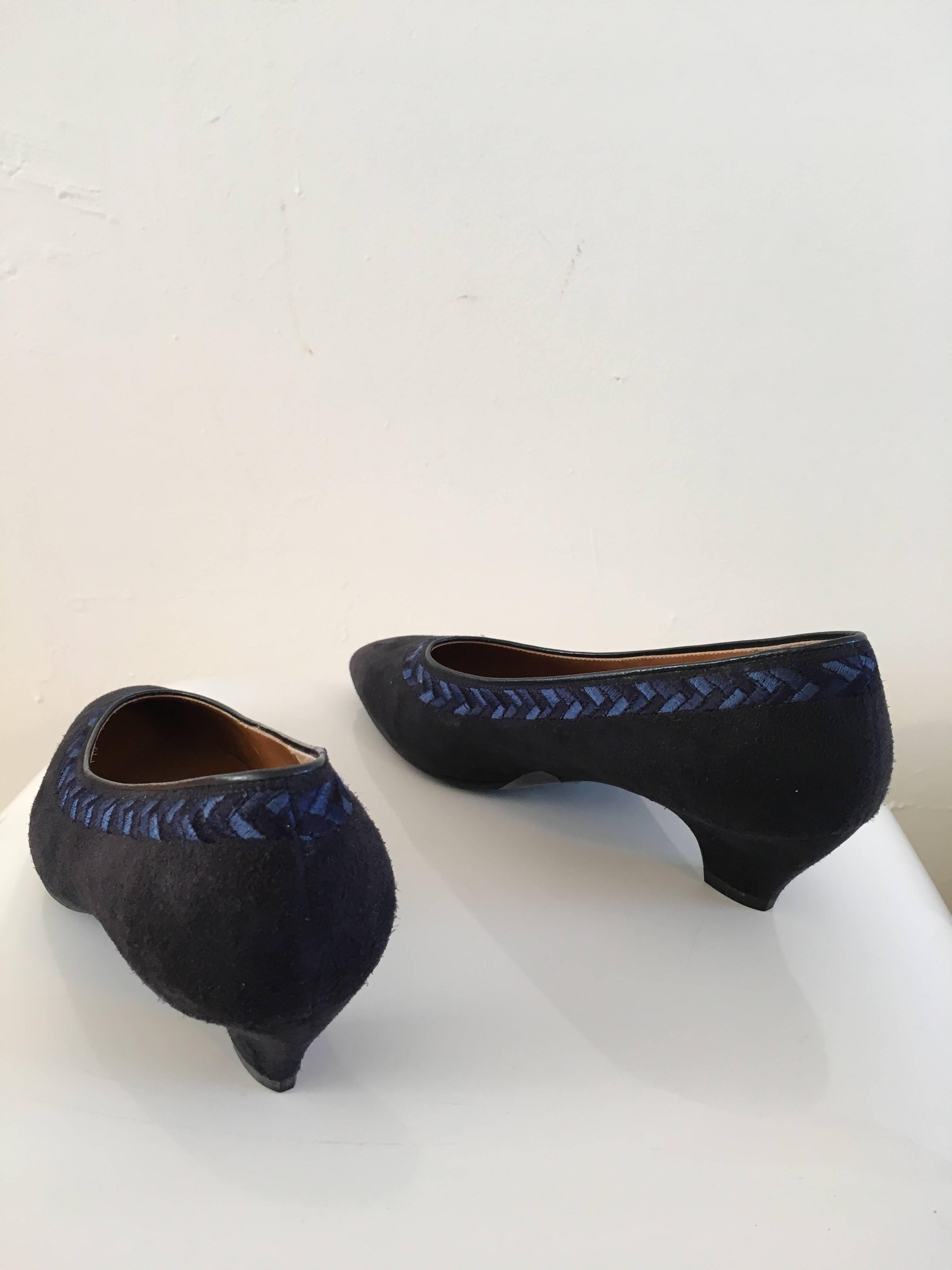 Black Nina Ricci Navy Suede Low Heel Slip On Shoes  For Sale