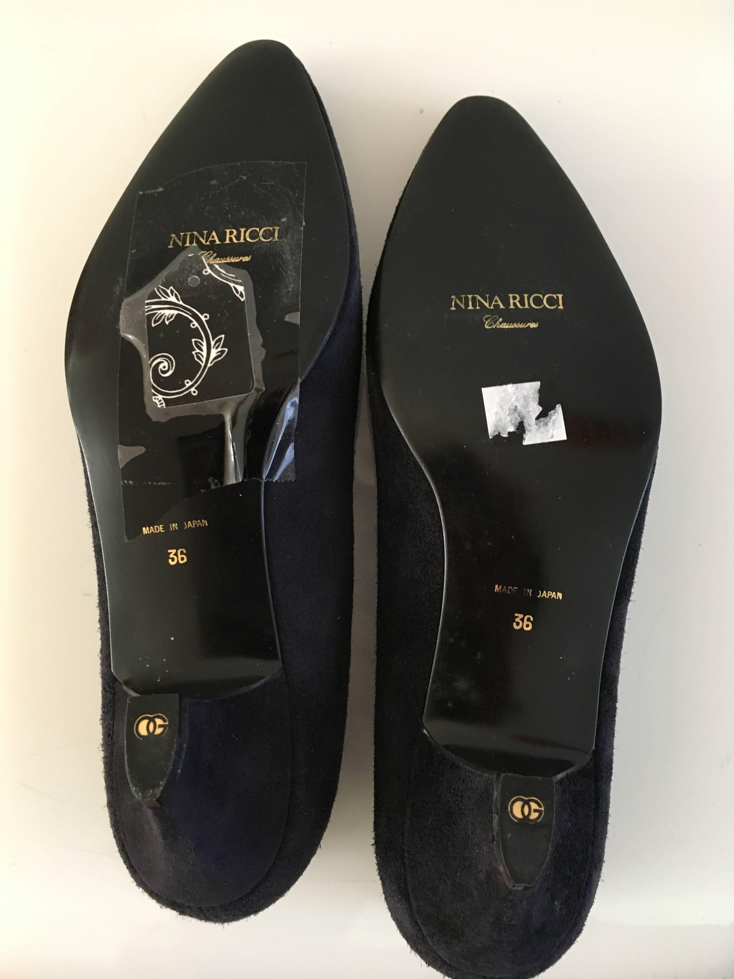 Nina Ricci Navy Suede Low Heel Slip On Shoes  For Sale 2
