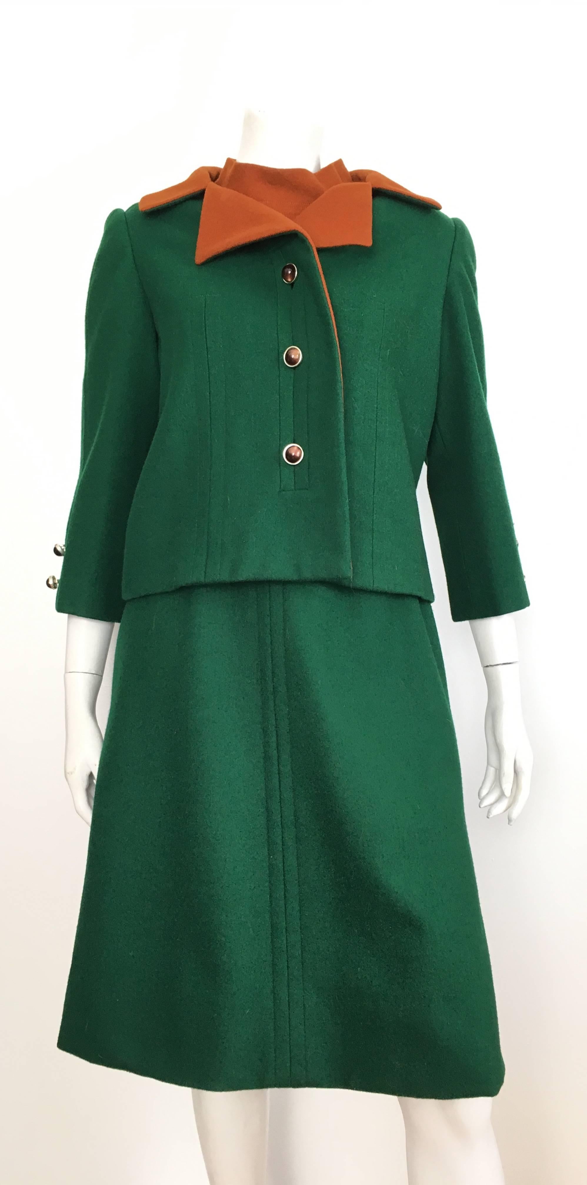Pattullo-Jo Copeland 1960s brushed thick wool fabric jacket & dress set is a size 6 / 8.  The waist on this dress is 30.1/2