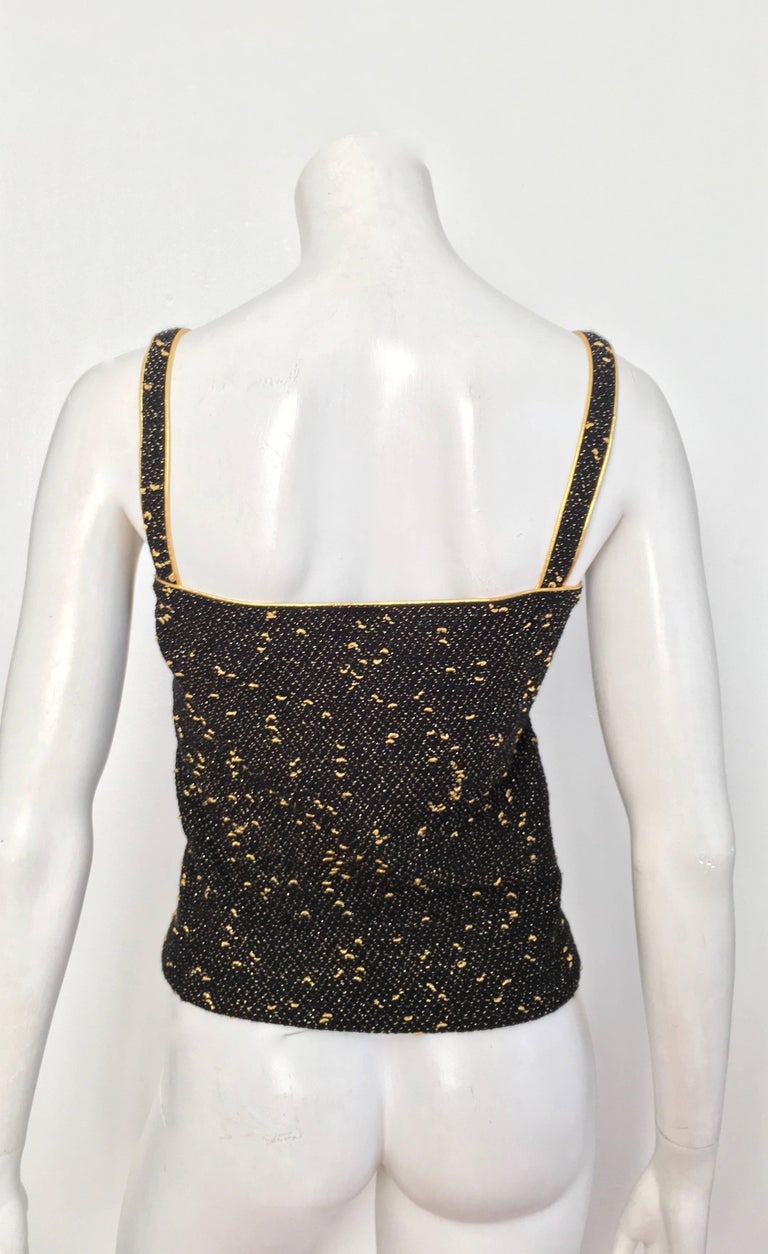 Yves Saint Laurent Black and Gold Lurex Metallic Knit Top Size Small ...