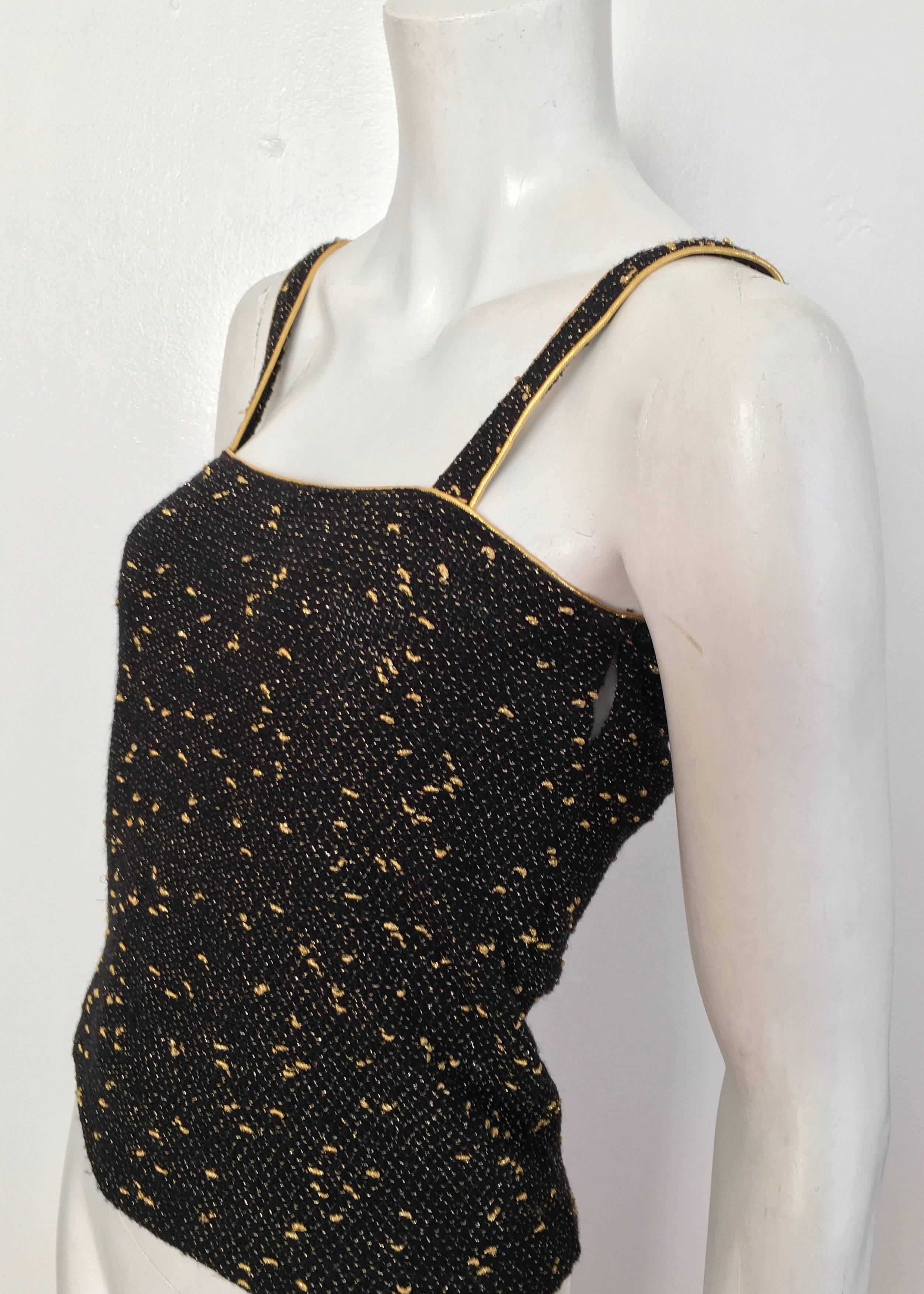 Yves Saint Laurent Black & Gold Lurex Metallic Knit Top Size Small.  For Sale 3