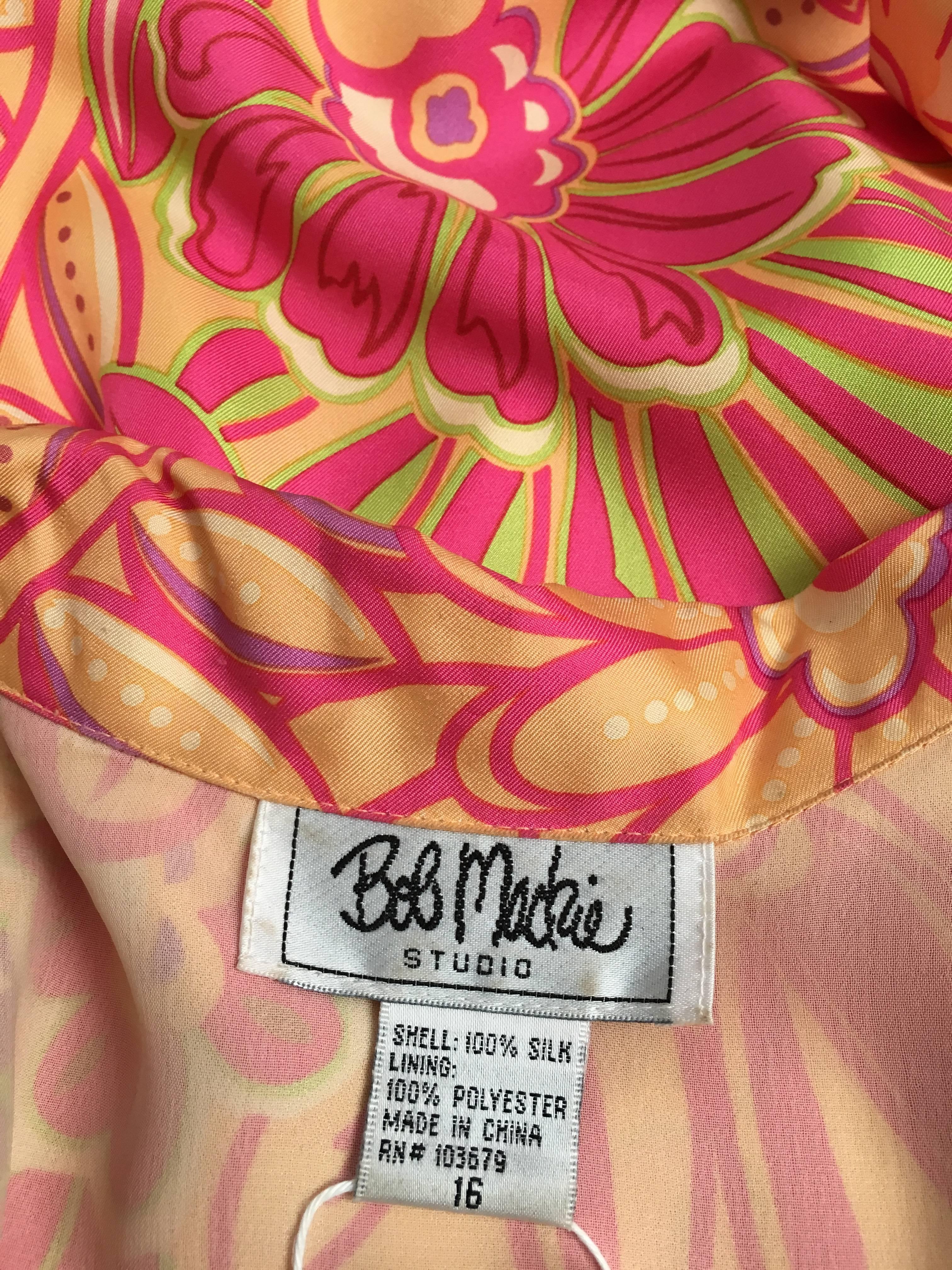 Bob Mackie Floral Silk Wrap Dress Size 14 / 16. 3