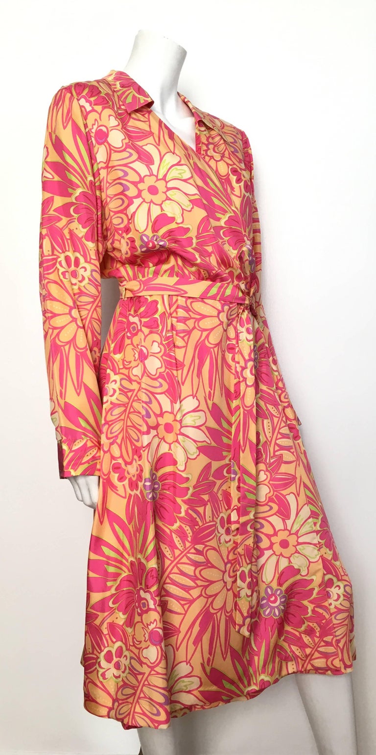 Bob Mackie Floral Silk Wrap Dress Size 14 / 16. at 1stDibs