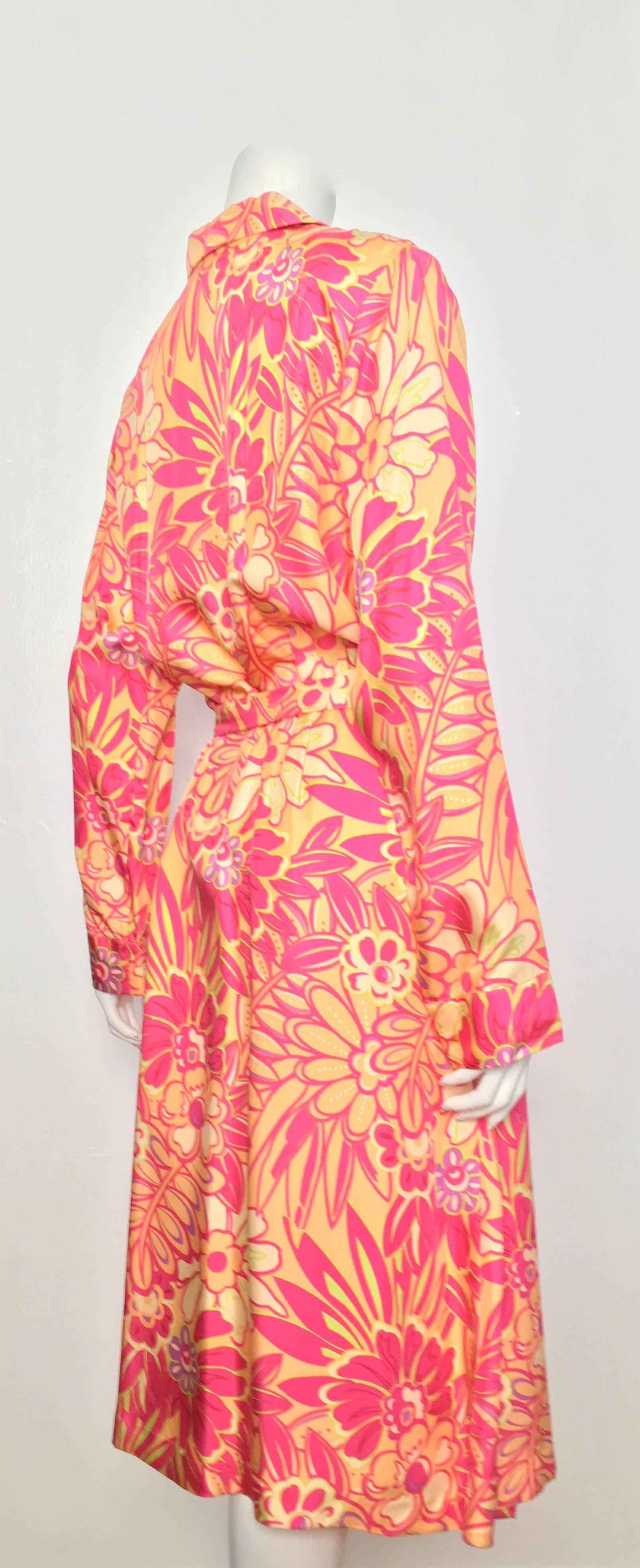 Pink Bob Mackie Floral Silk Wrap Dress Size 14 / 16.