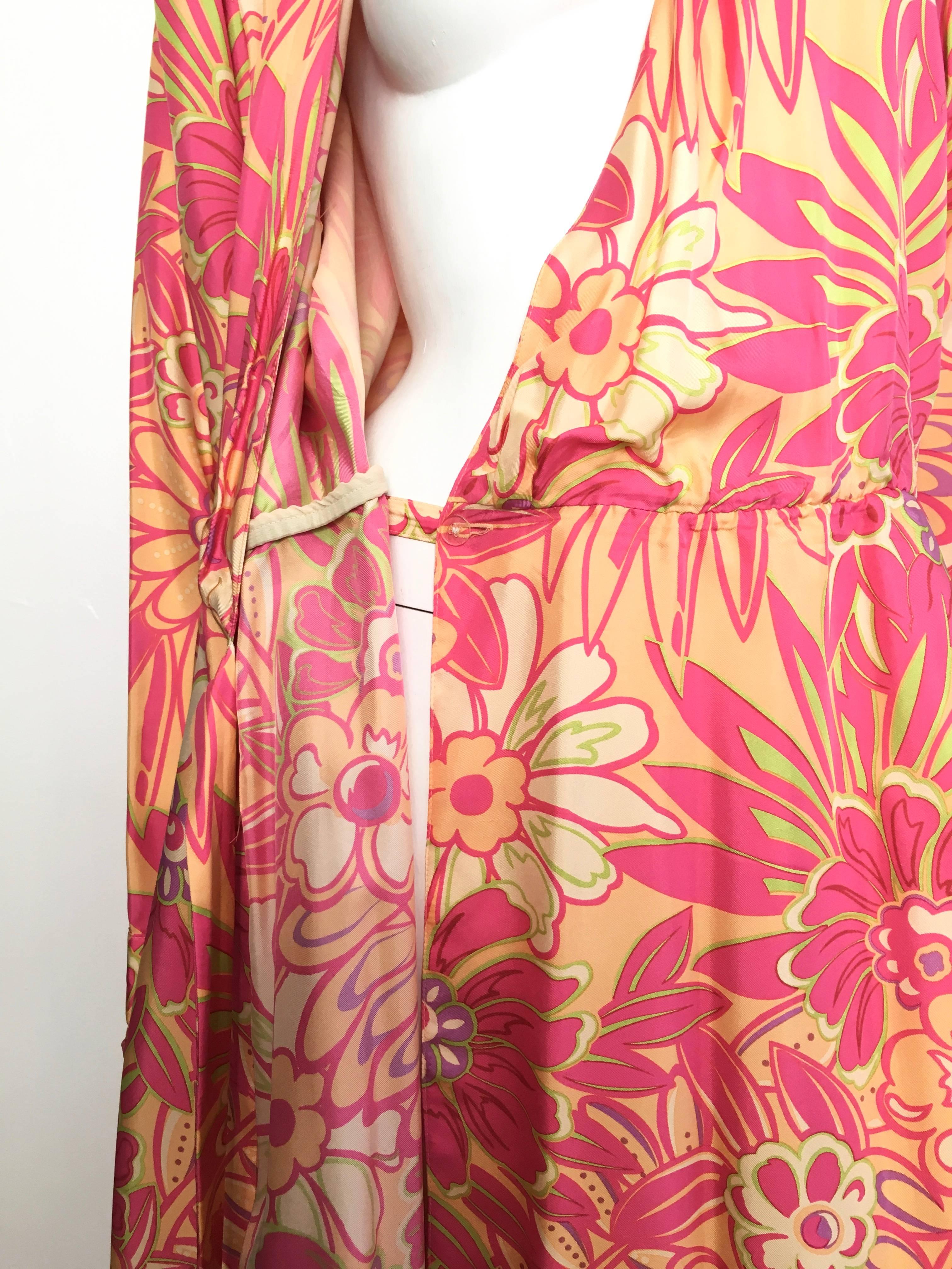 Bob Mackie Floral Silk Wrap Dress Size 14 / 16. 1