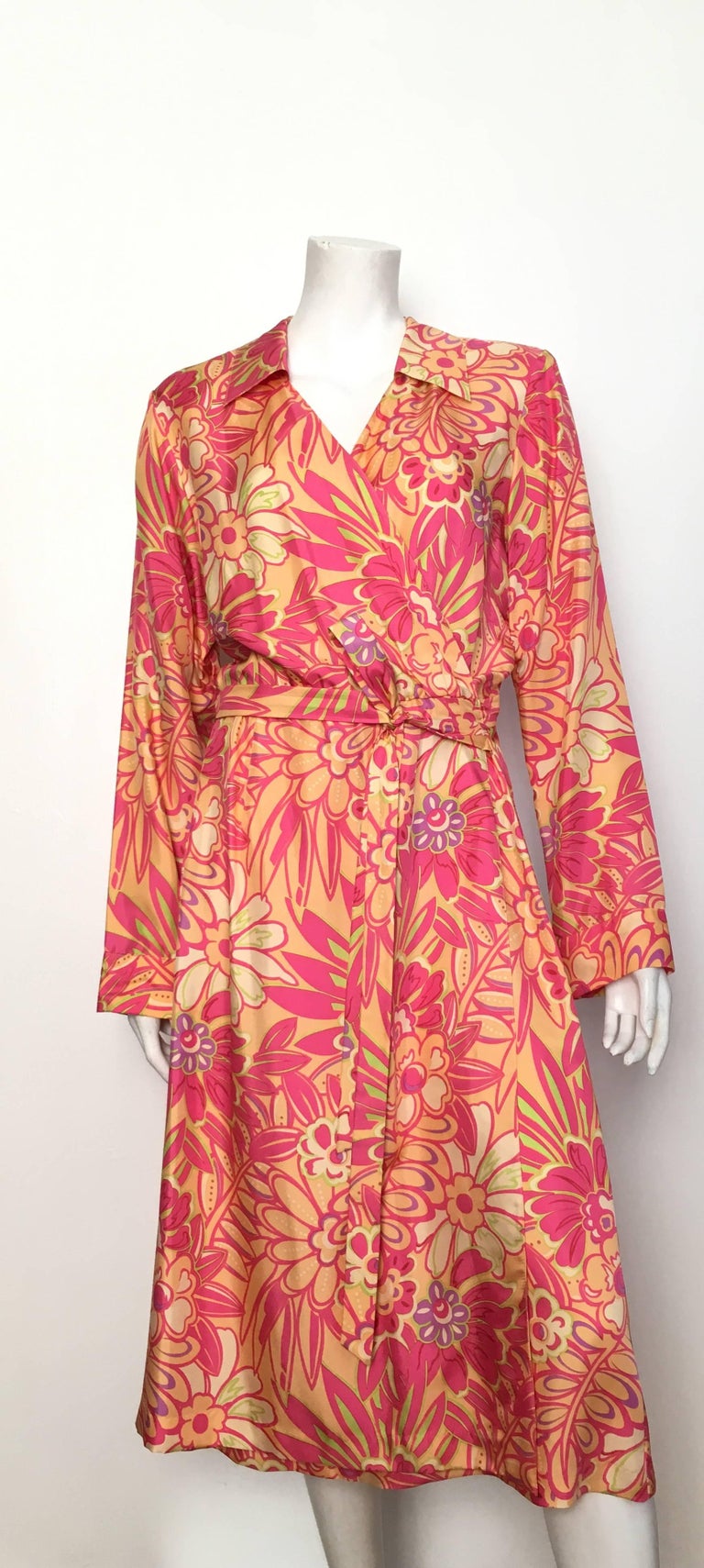 Bob Mackie Floral Silk Wrap Dress Size 14 / 16. at 1stDibs