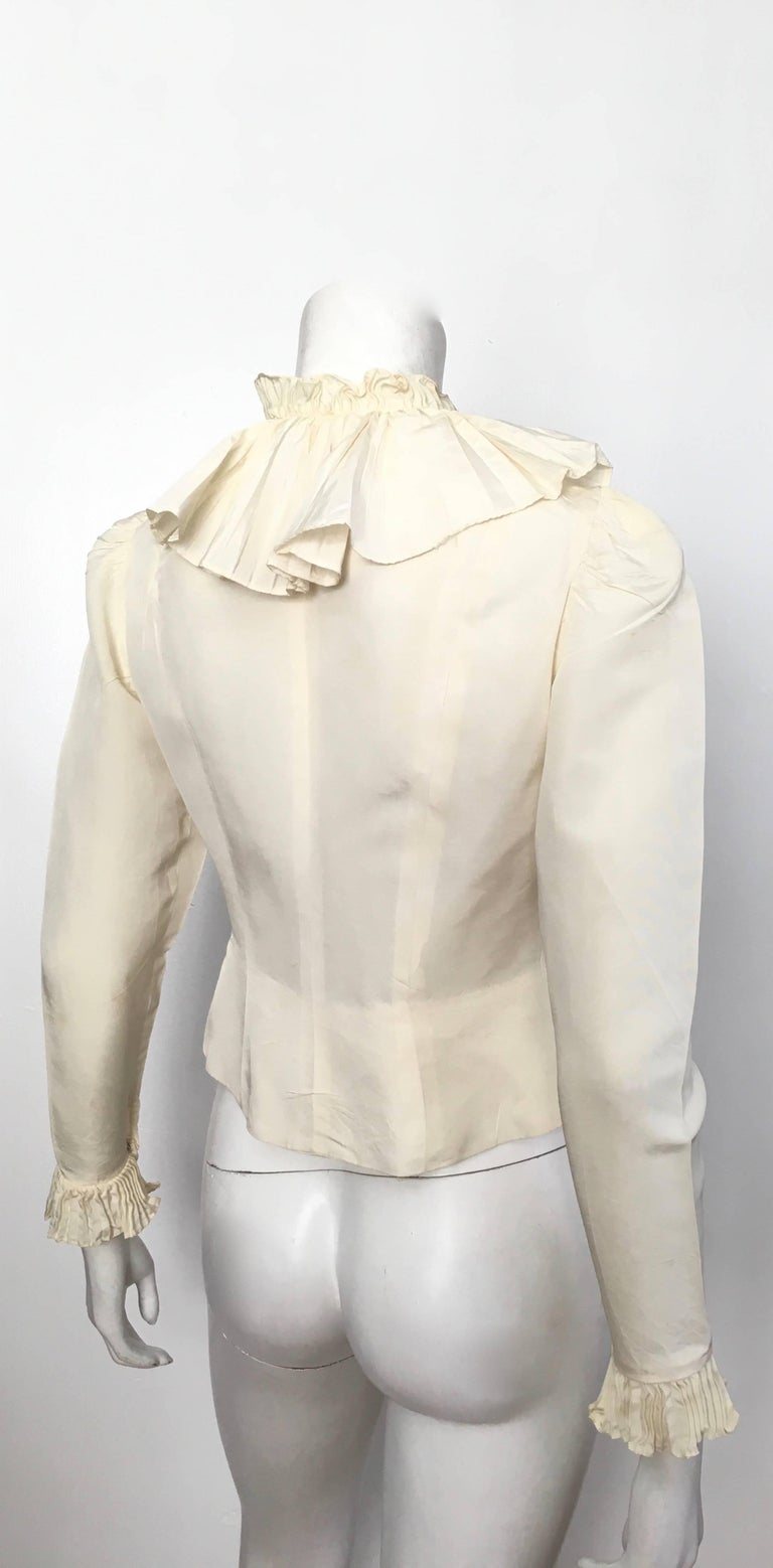 Partique New York Cream Ruffled Blouse Size 4. For Sale at 1stDibs