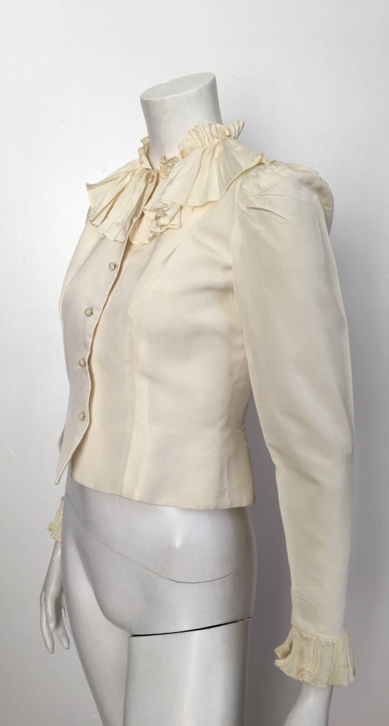 Partique New York Cream Ruffled Blouse Size 4. For Sale at 1stDibs