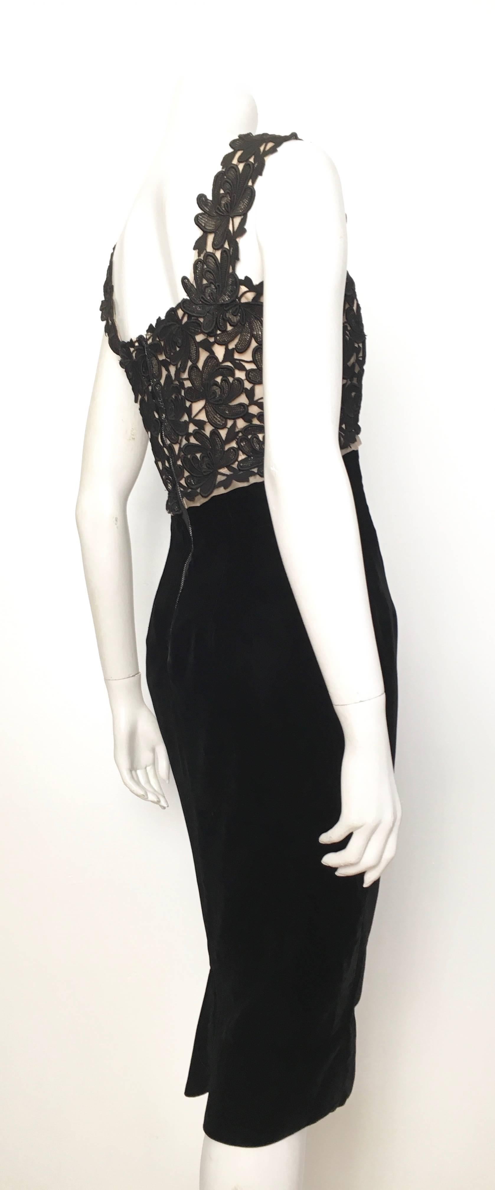 Women's or Men's Black Lace & Velvet Evening Cocktail Dress Size 4 . Custom Piece. For Sale