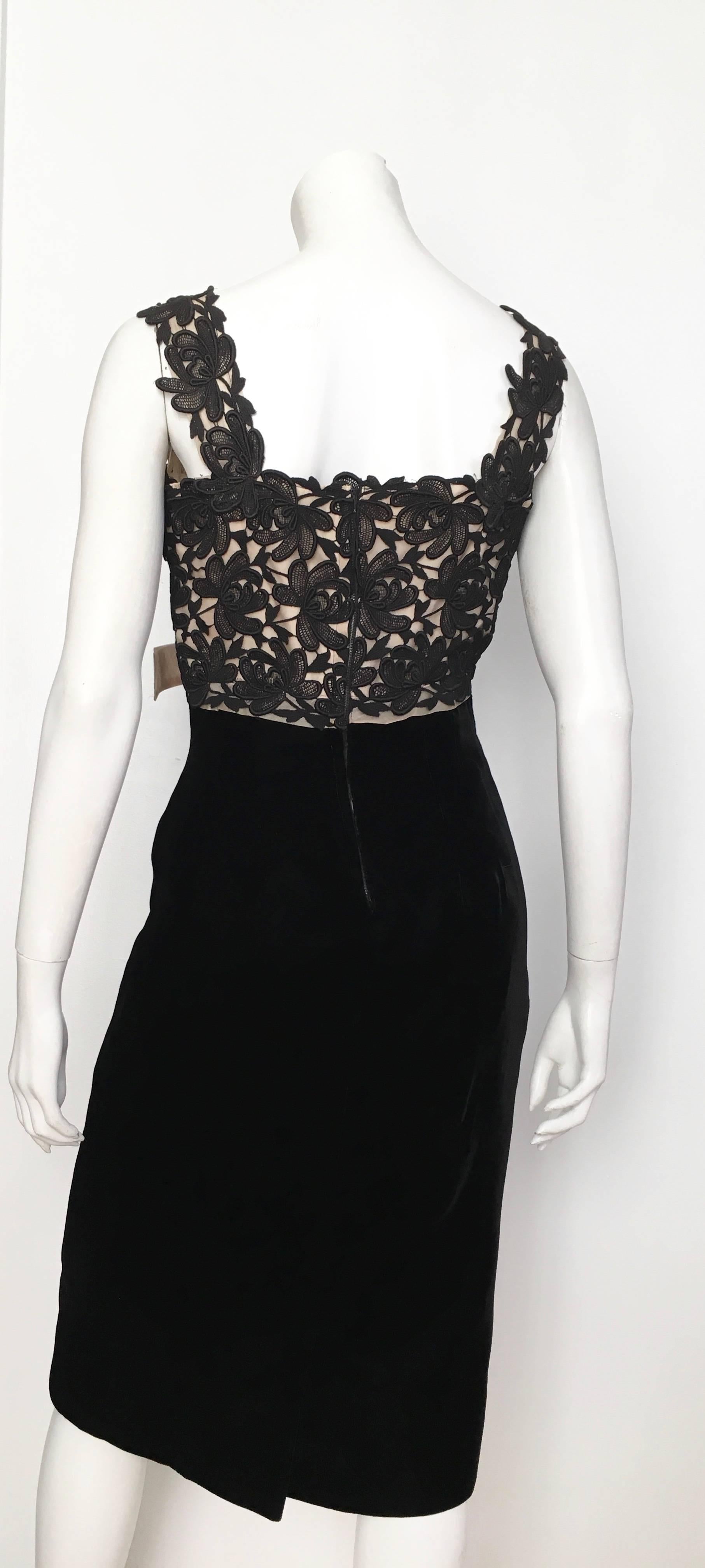 Black Lace & Velvet Evening Cocktail Dress Size 4 . Custom Piece. For Sale 1