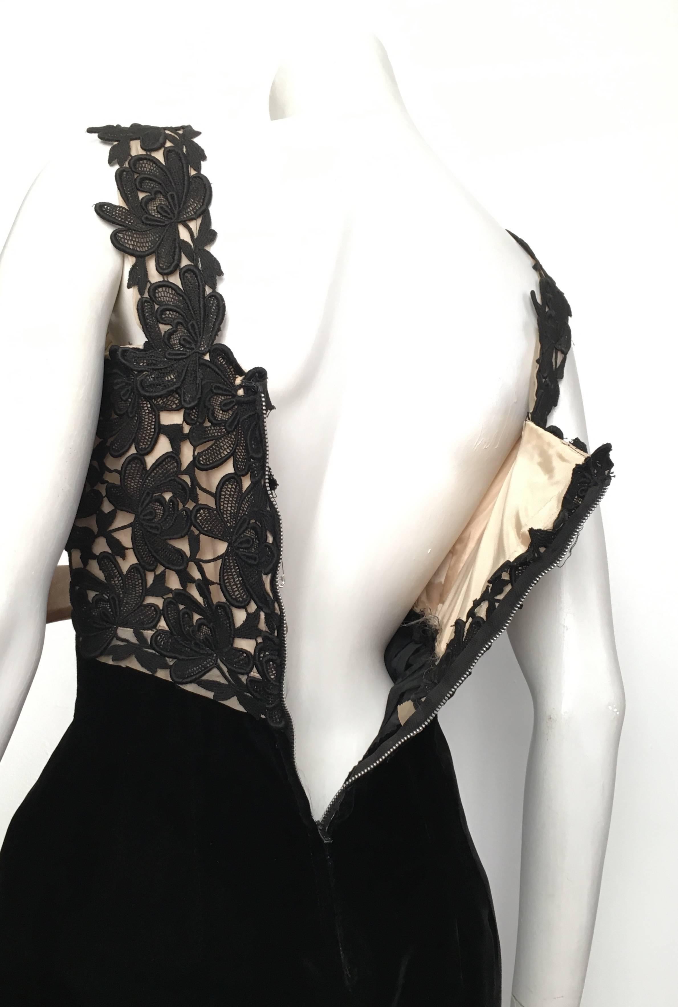 Black Lace & Velvet Evening Cocktail Dress Size 4 . Custom Piece. For Sale 2