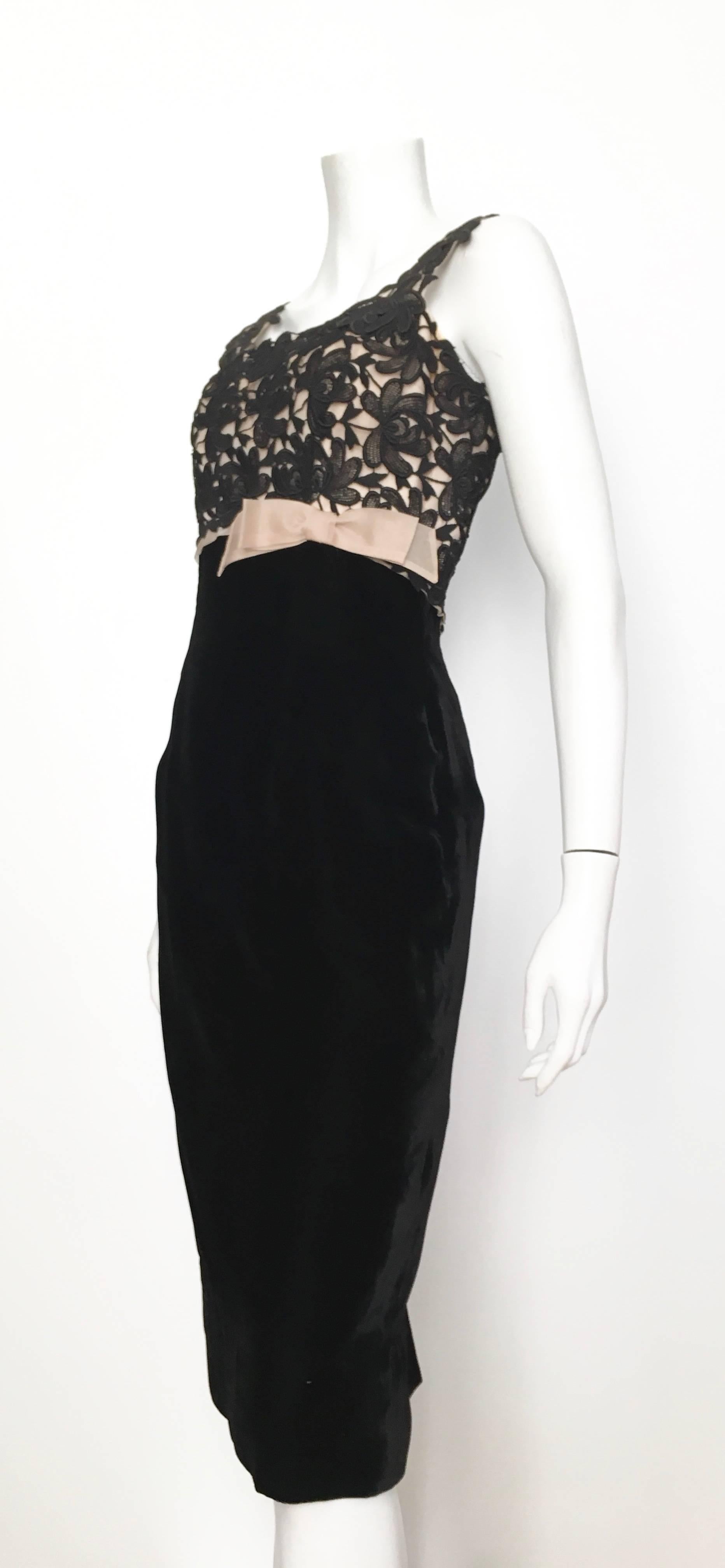 Black Lace & Velvet Evening Cocktail Dress Size 4 . Custom Piece. For Sale 3