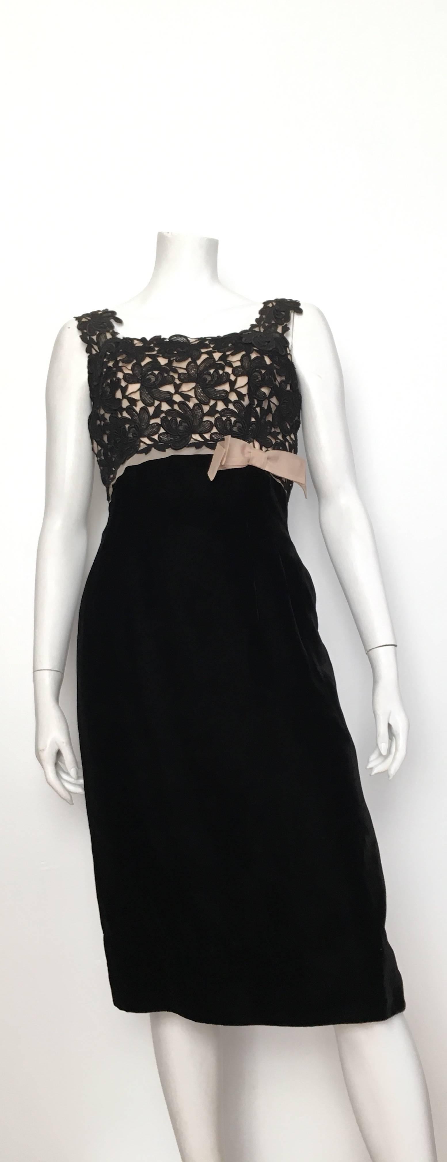 Black Lace & Velvet Evening Cocktail Dress Size 4 . Custom Piece. For Sale 4