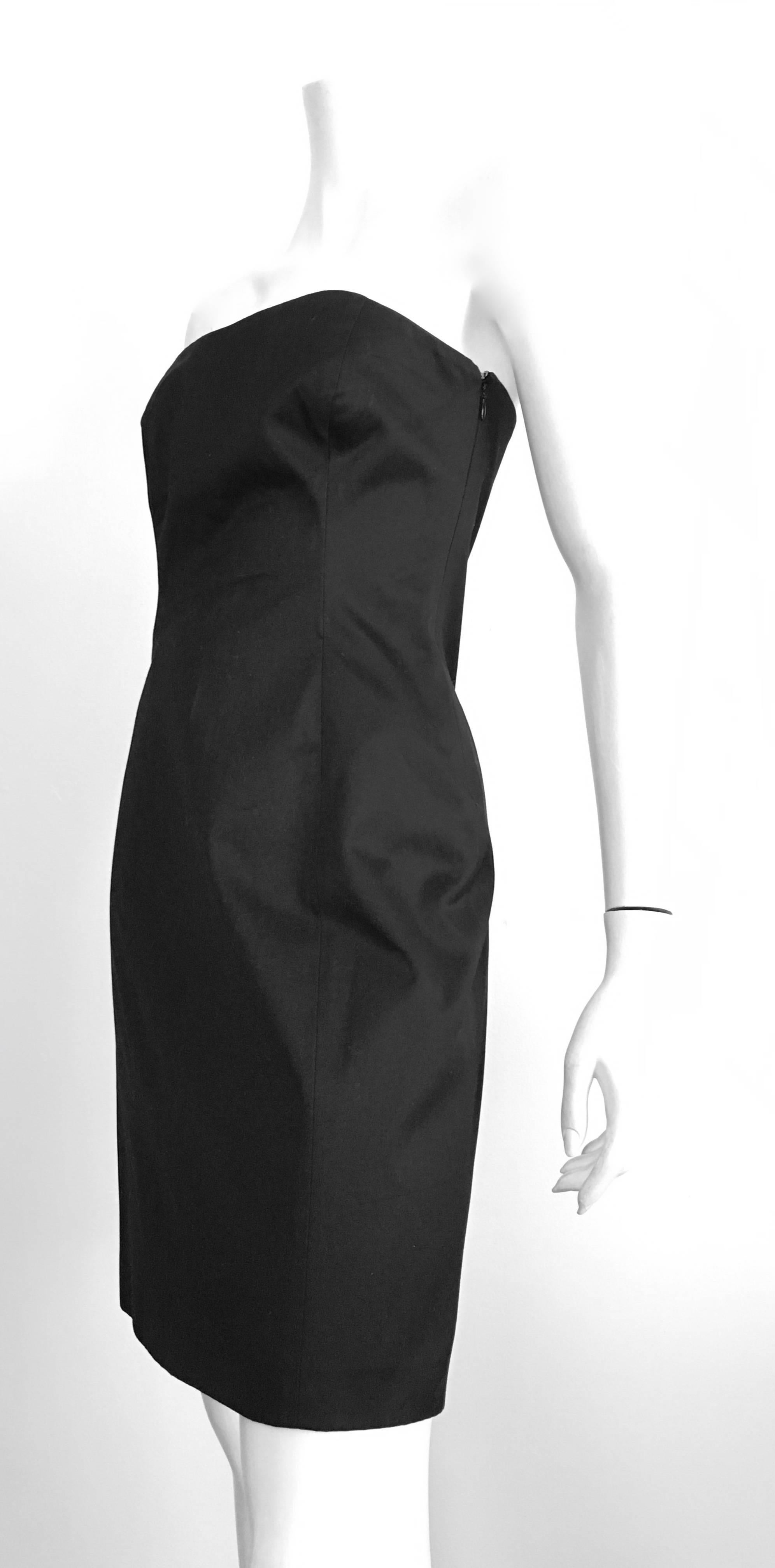 Michael Kors Strapless Cotton Black Cocktail Dress Size 4 / 6. Made in Italy. For Sale 2